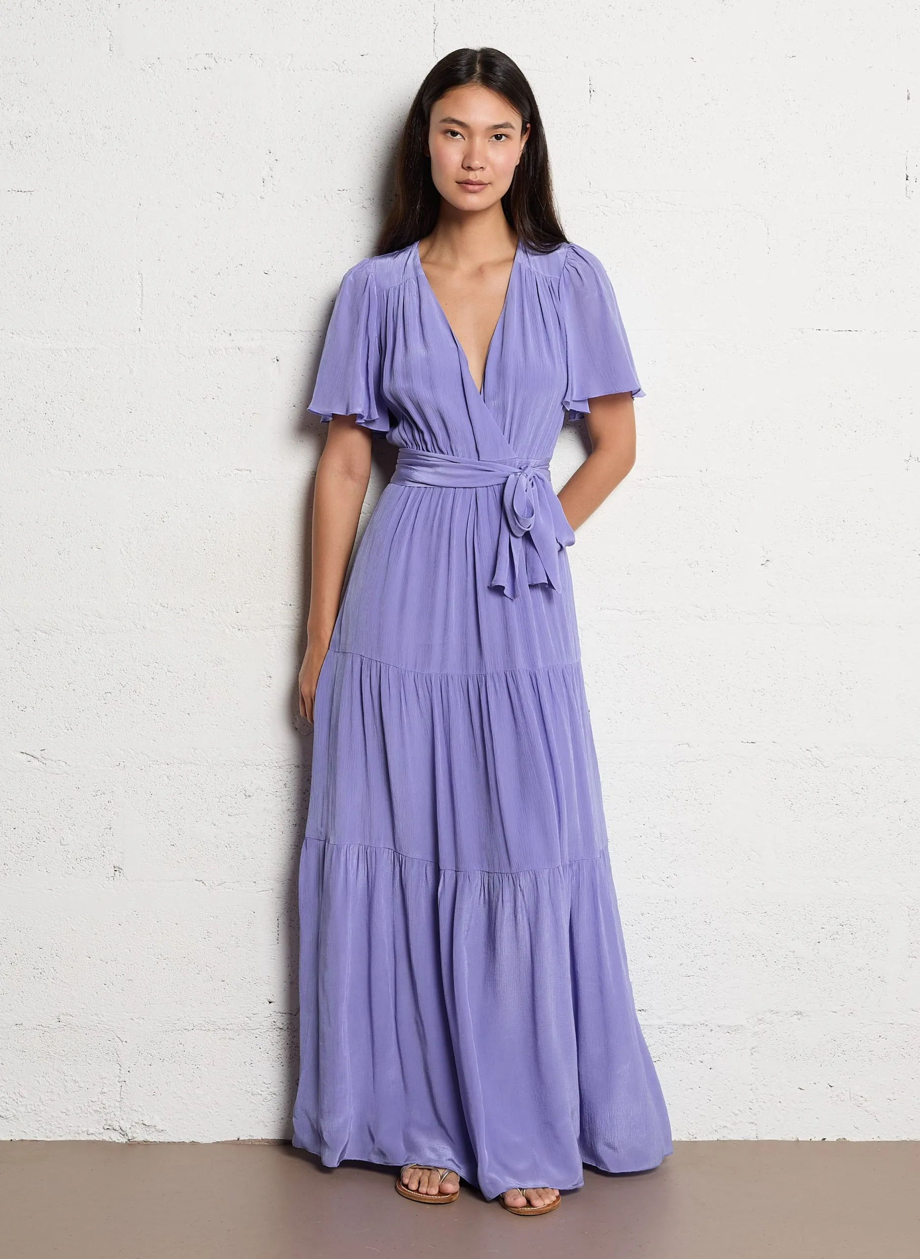 Robe longue cintrée col V Violet NATALIA