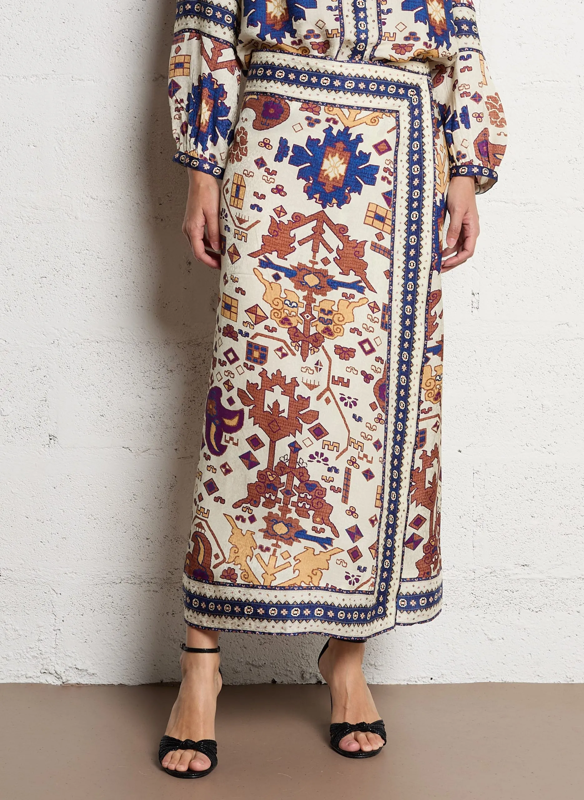 Jupe midi portefeuille à imprimé Beige VARPER