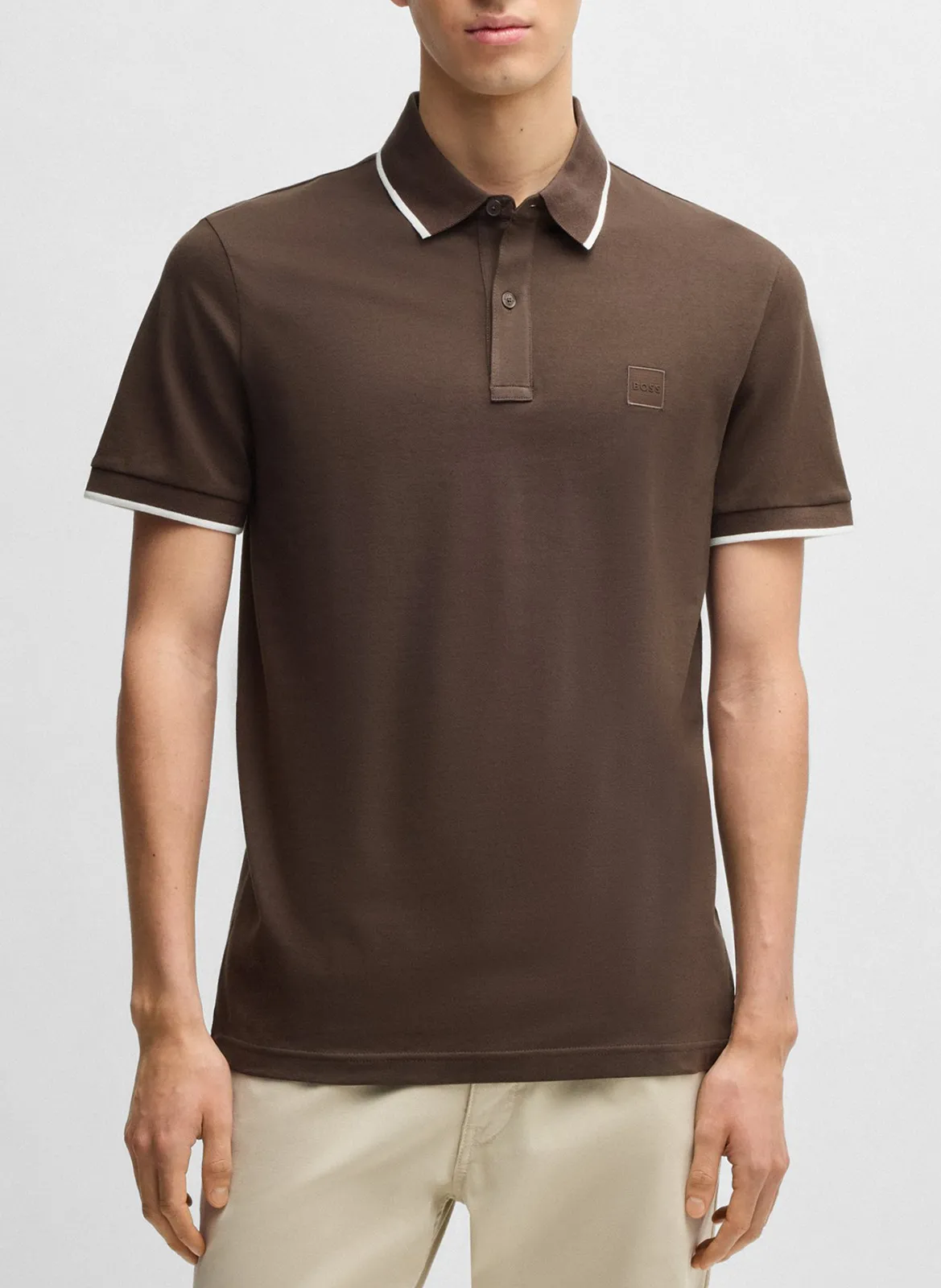 Polo slim-fit en coton stretch Marron
