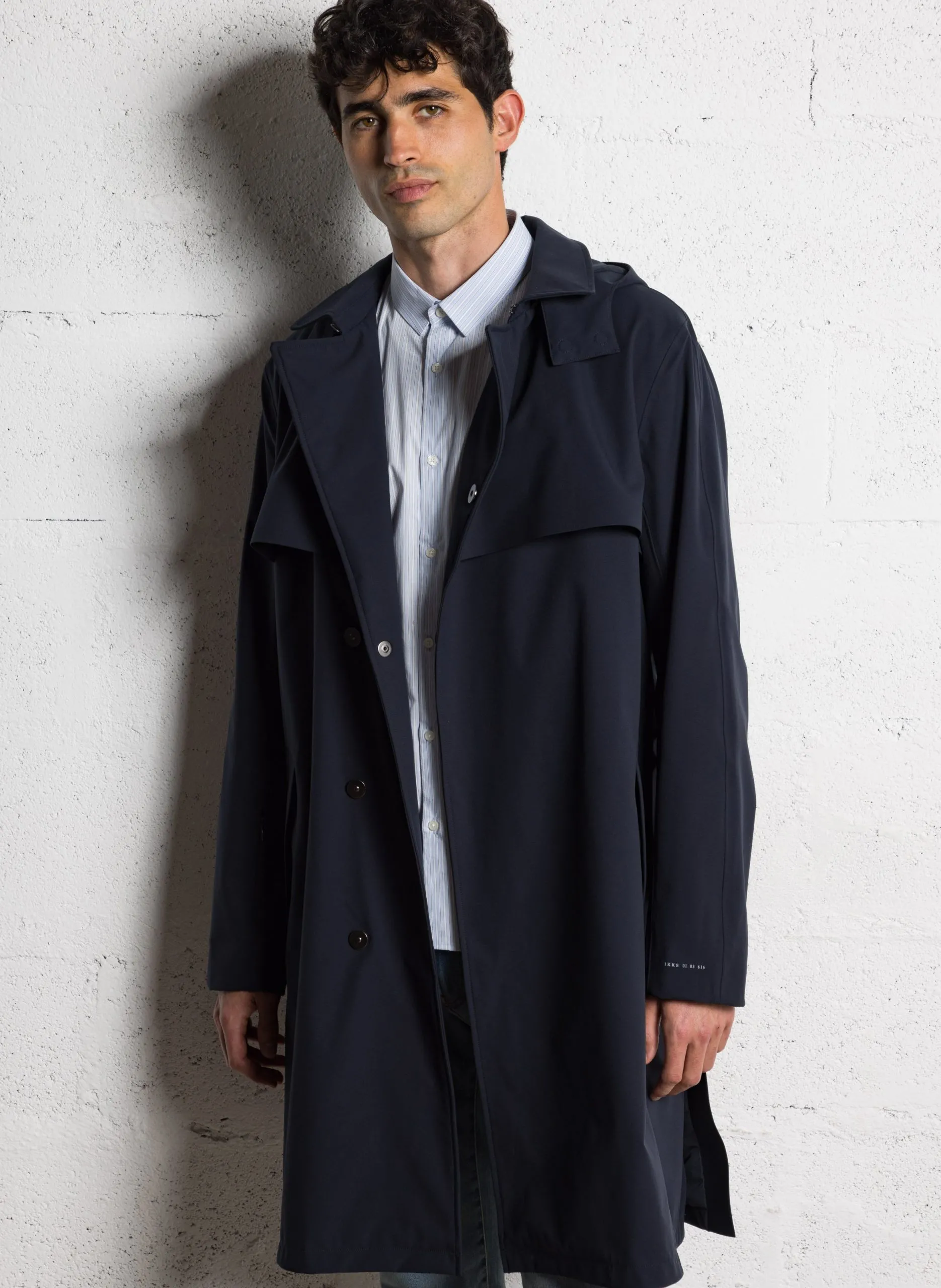 Trench col chemise à capuche Bleu