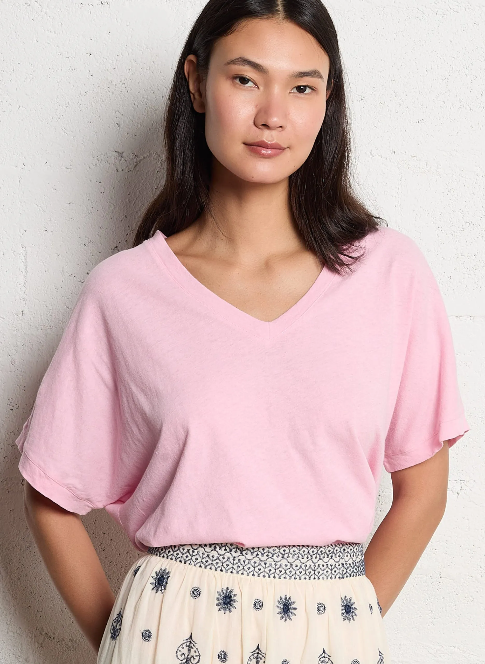 Tee-shirt oversize en coton mélangé Rose TELORY