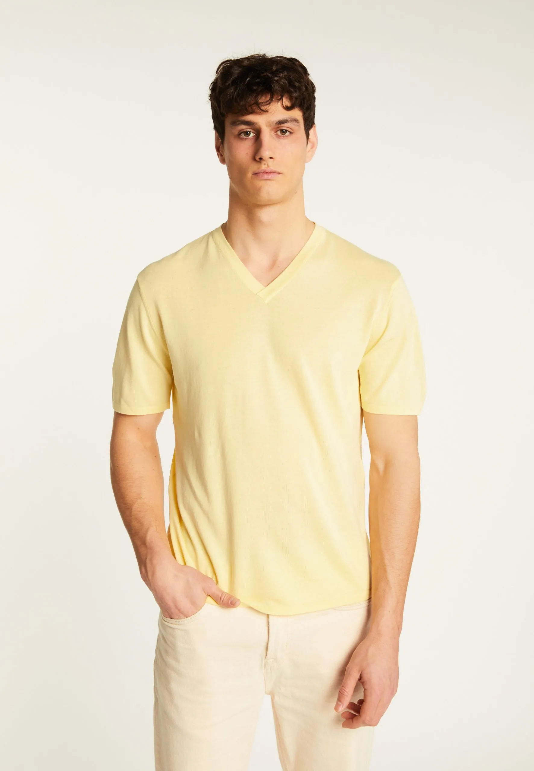 T-shirt col v en coton Jaune MALO