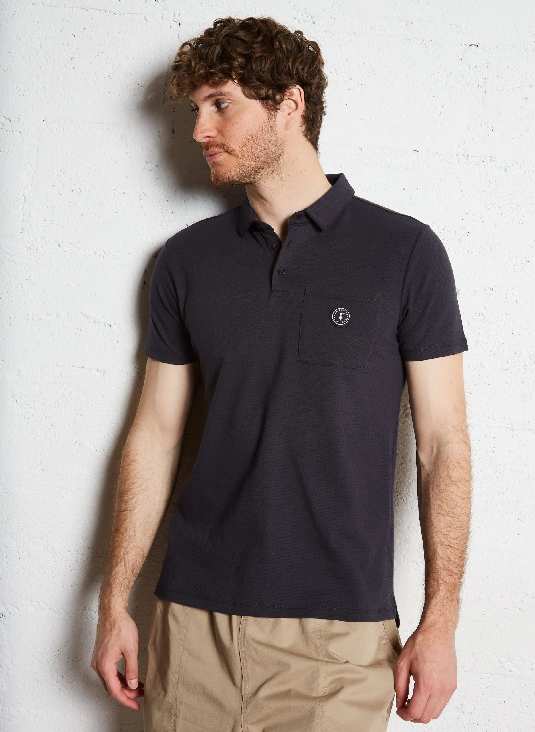 Polo droit en coton mélangé Bleu CALO