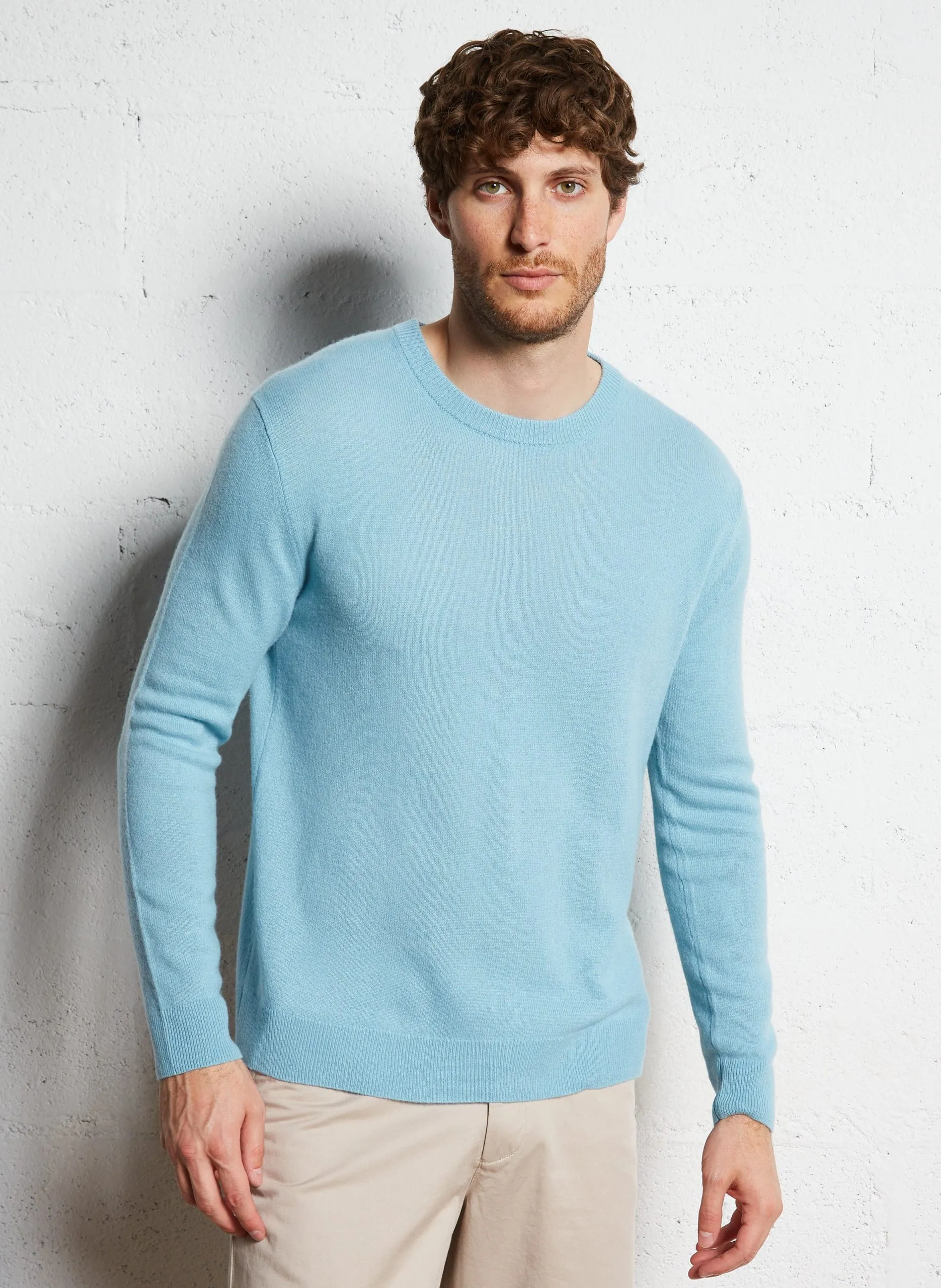 Pull col rond en cachemire regular fit Bleu