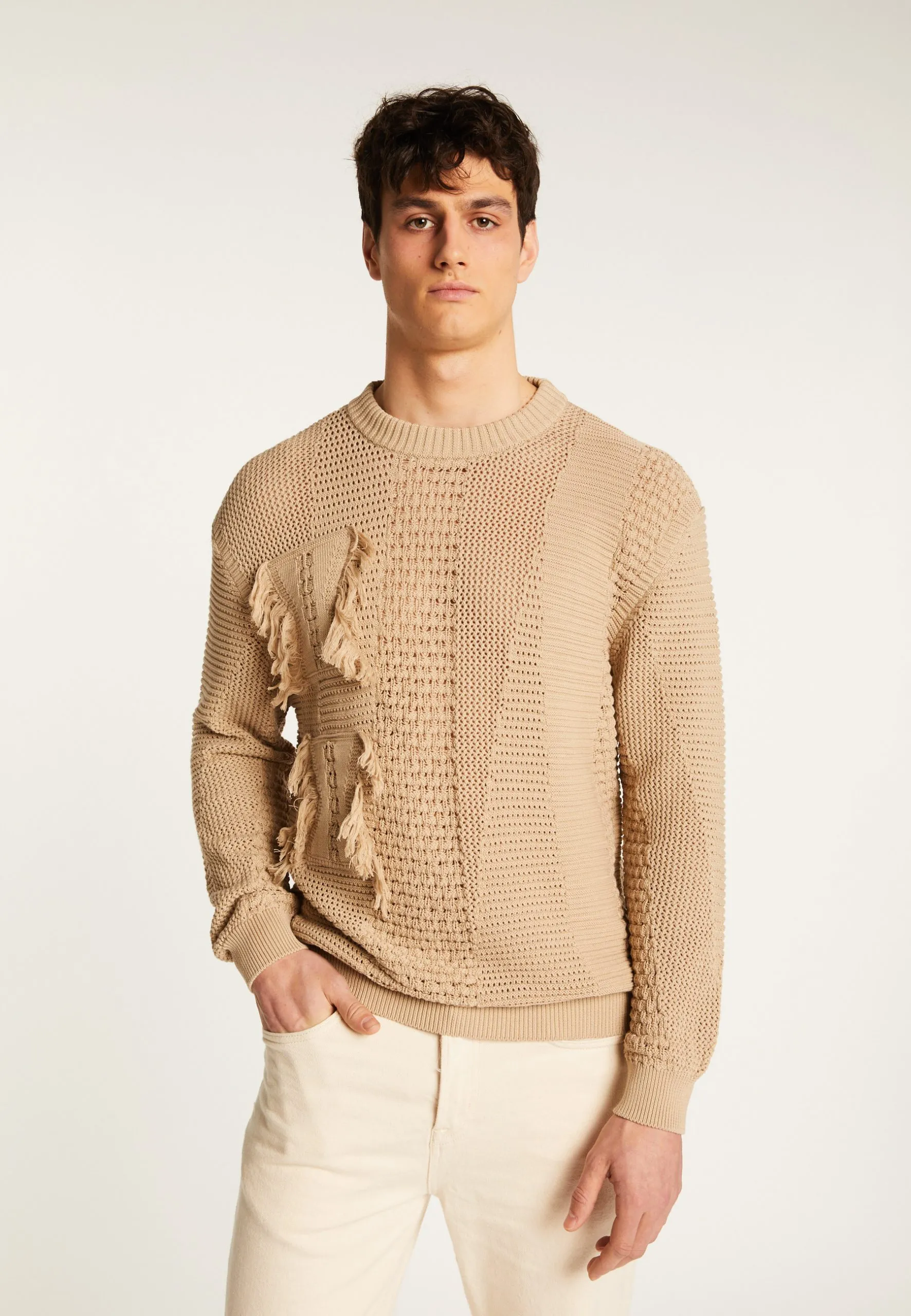 Pull en coton ajouré Beige MARLOW