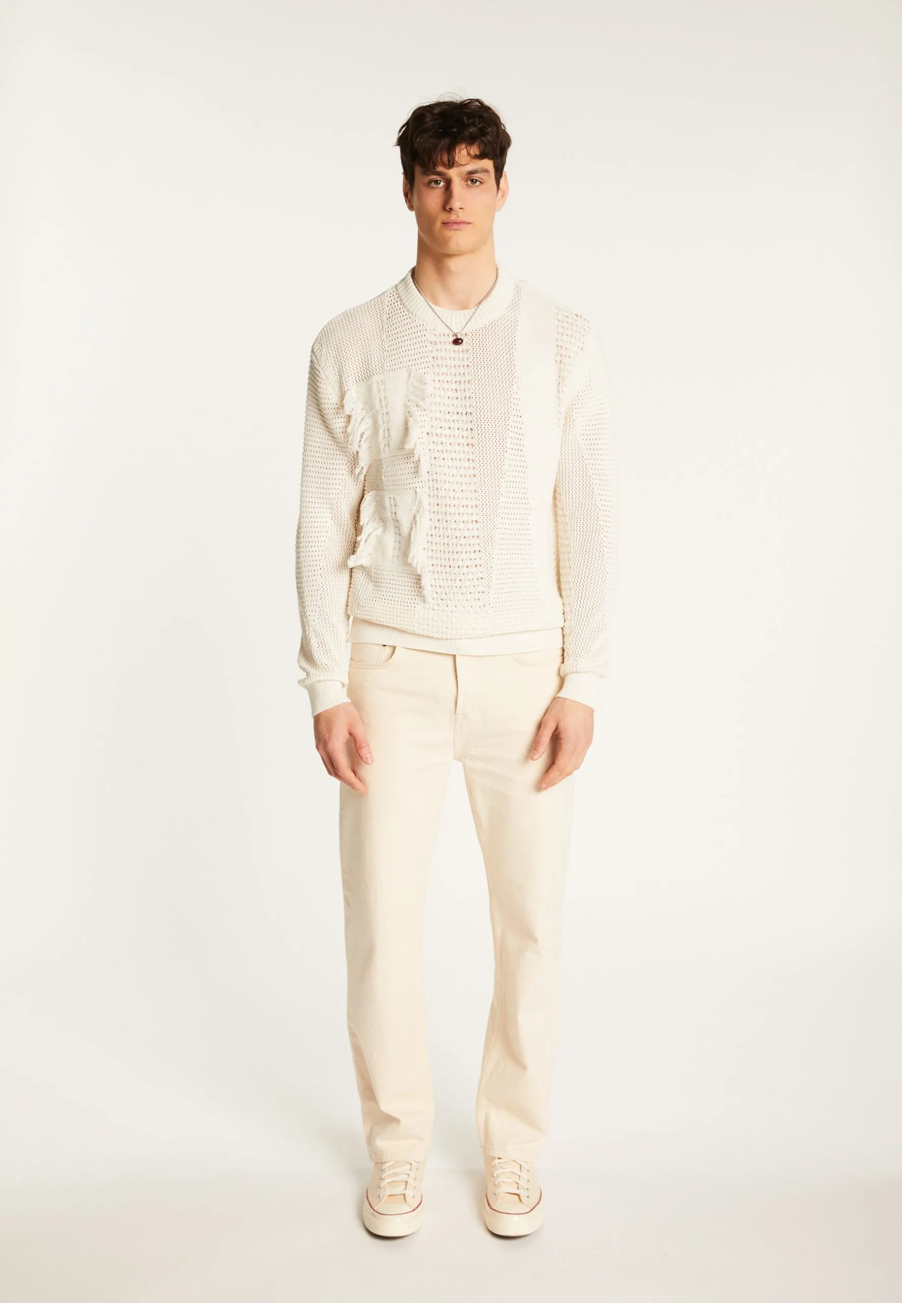 Pull en coton ajouré Blanc MARLOW