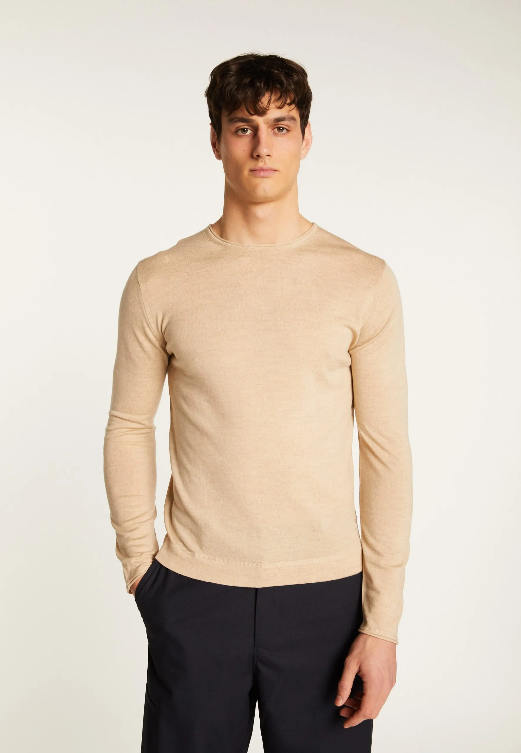 Pull col rond en laine mérinos Beige ERIN