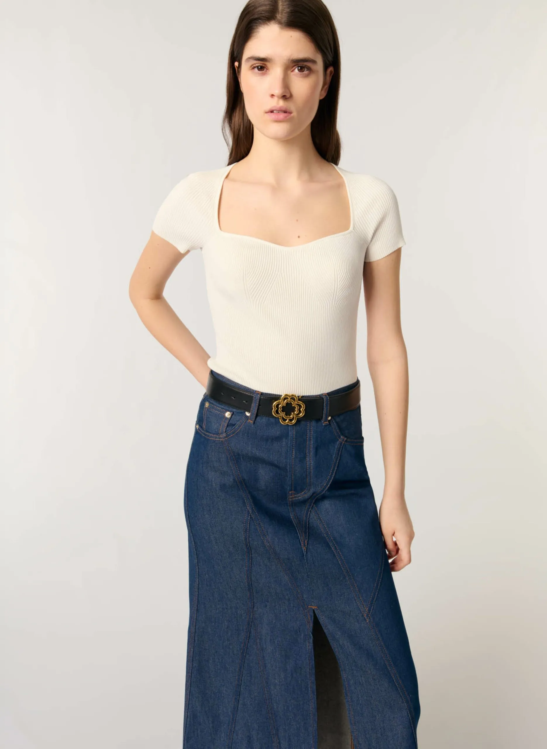 Top moulant en maille Beige