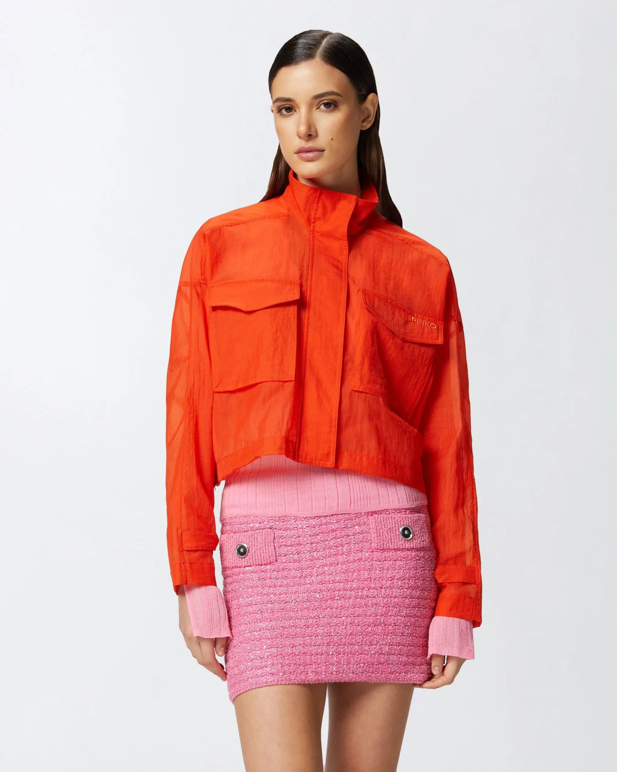 Blouson court en tissu technique façon organza Orange