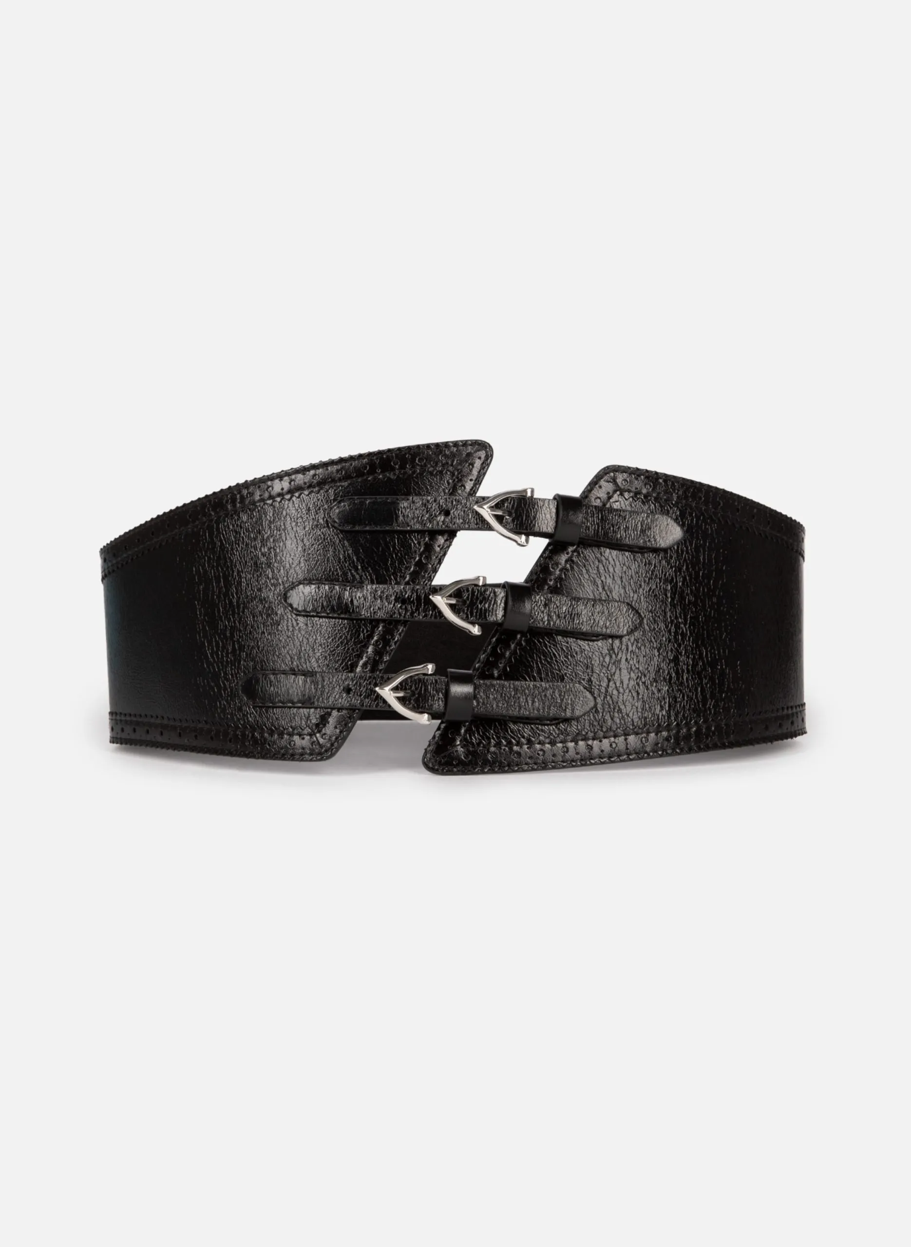 Ceinture corset en cuir avec boucles Noir