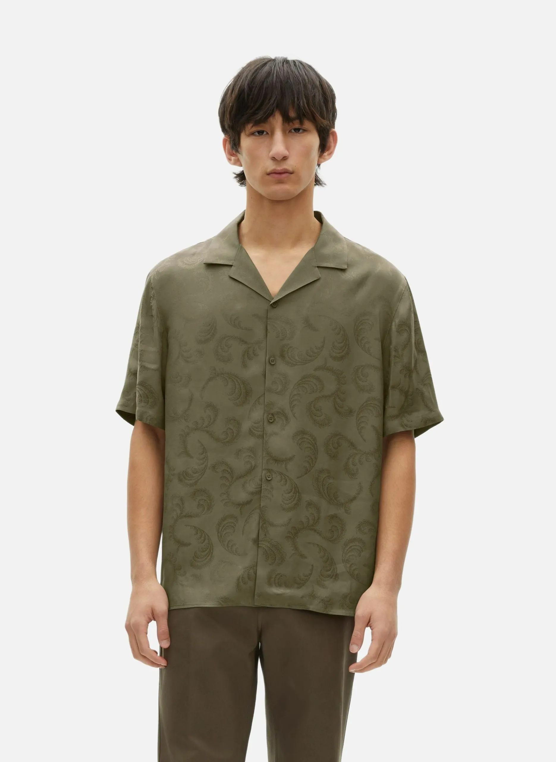 Chemise manches courtes en jacquard Vert