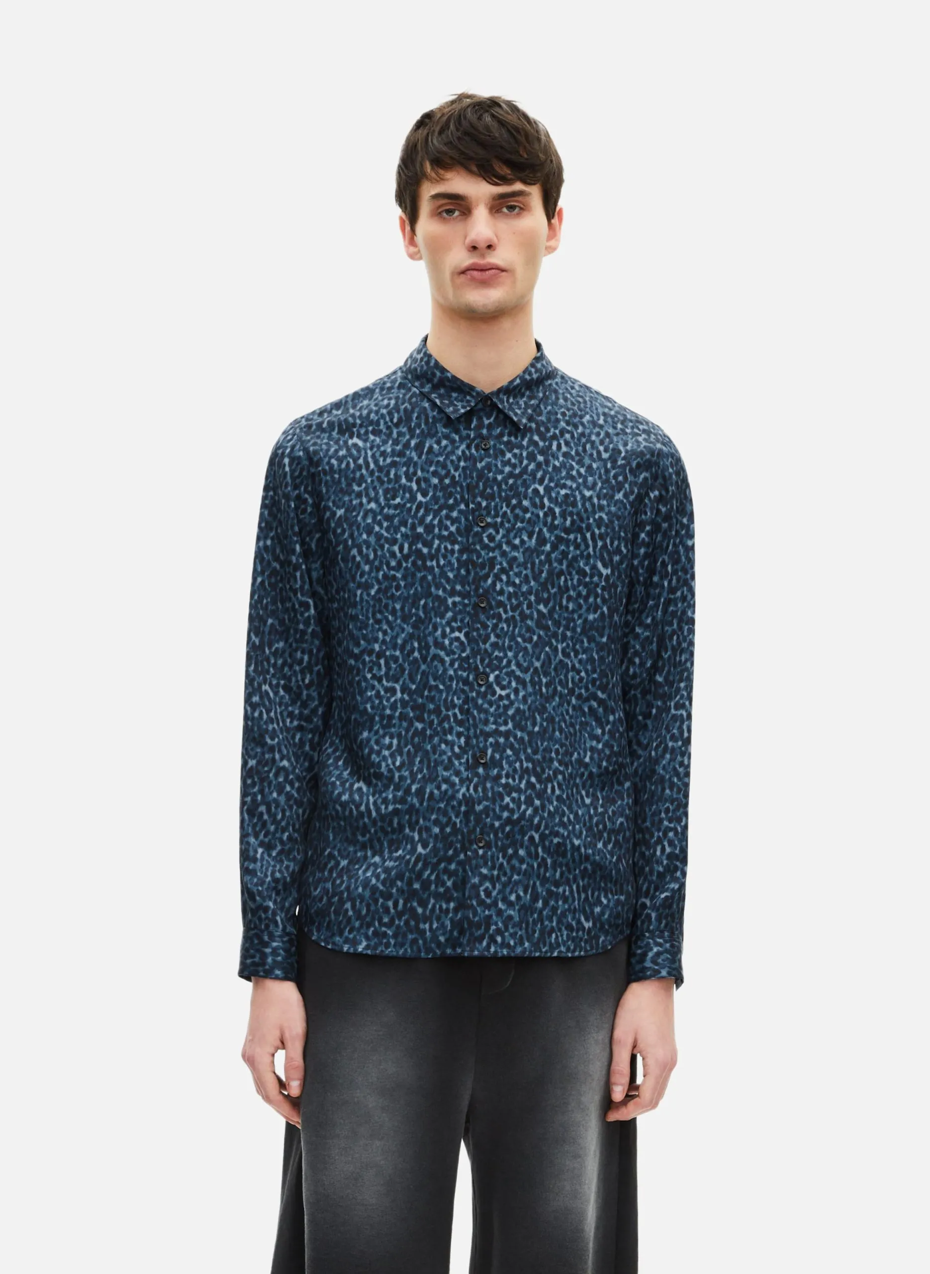 Chemise imprimé léopard en soie mélangée Bleu