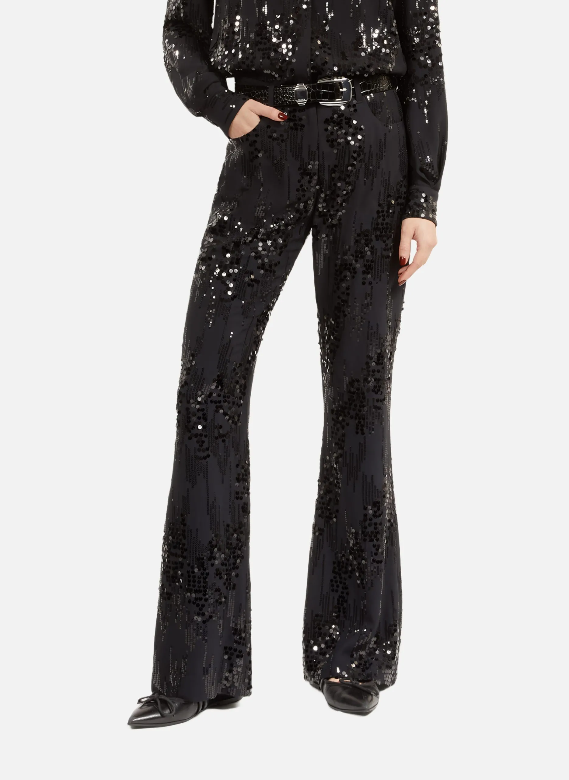 Pantalon flare à sequins Noir
