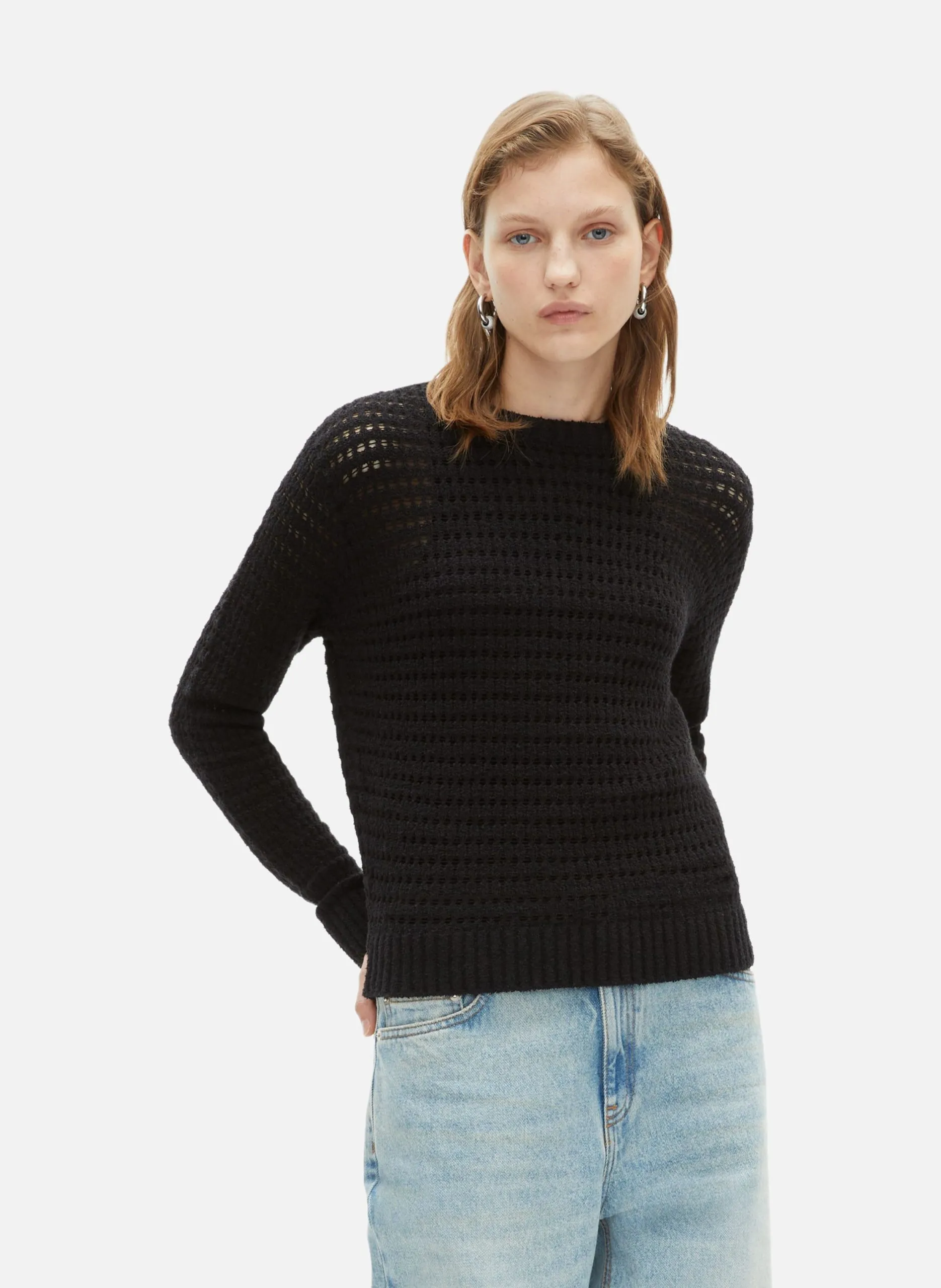 Pull ajouré en coton mélangé Noir
