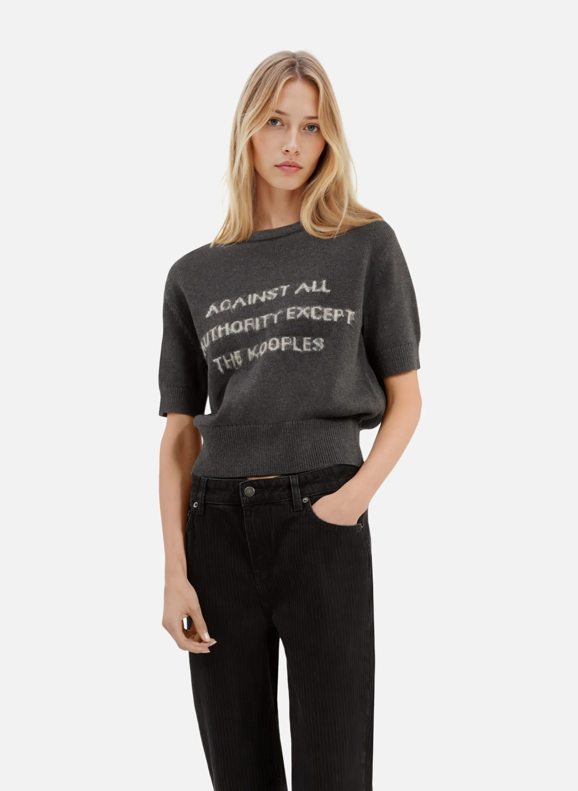 Pull manches courtes sérigraphie Gris