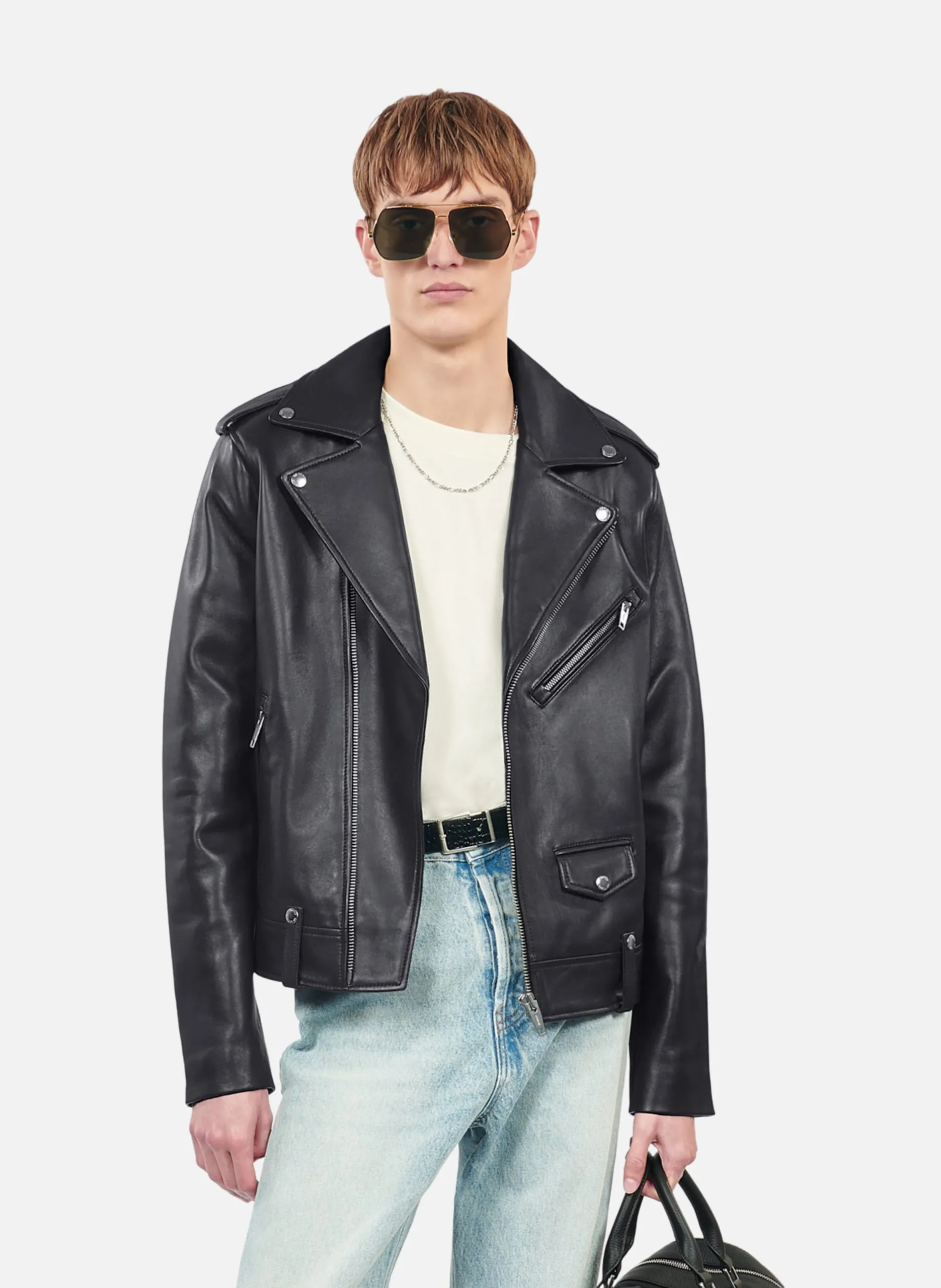 Blouson biker en cuir Noir