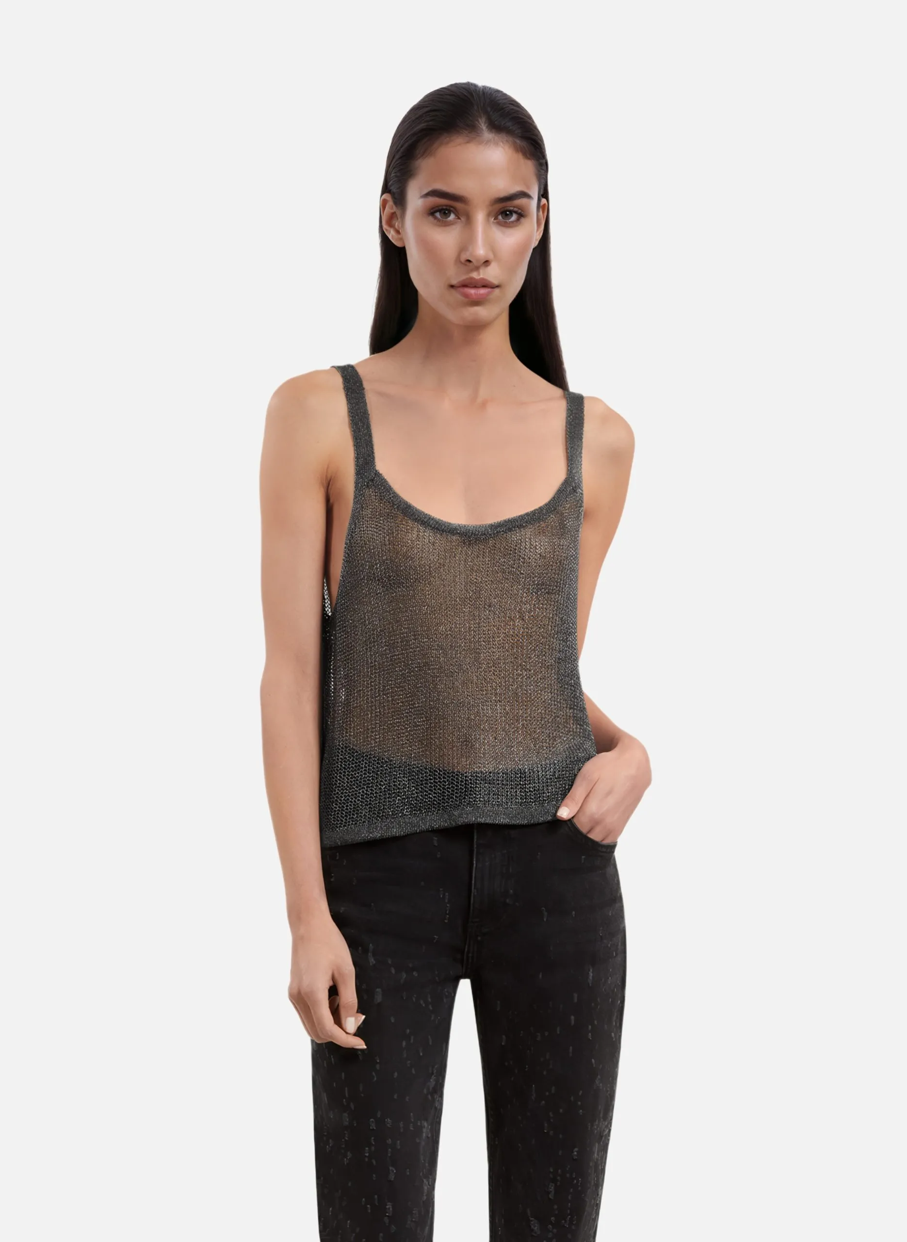 Débardeur effet côte de maille Gris