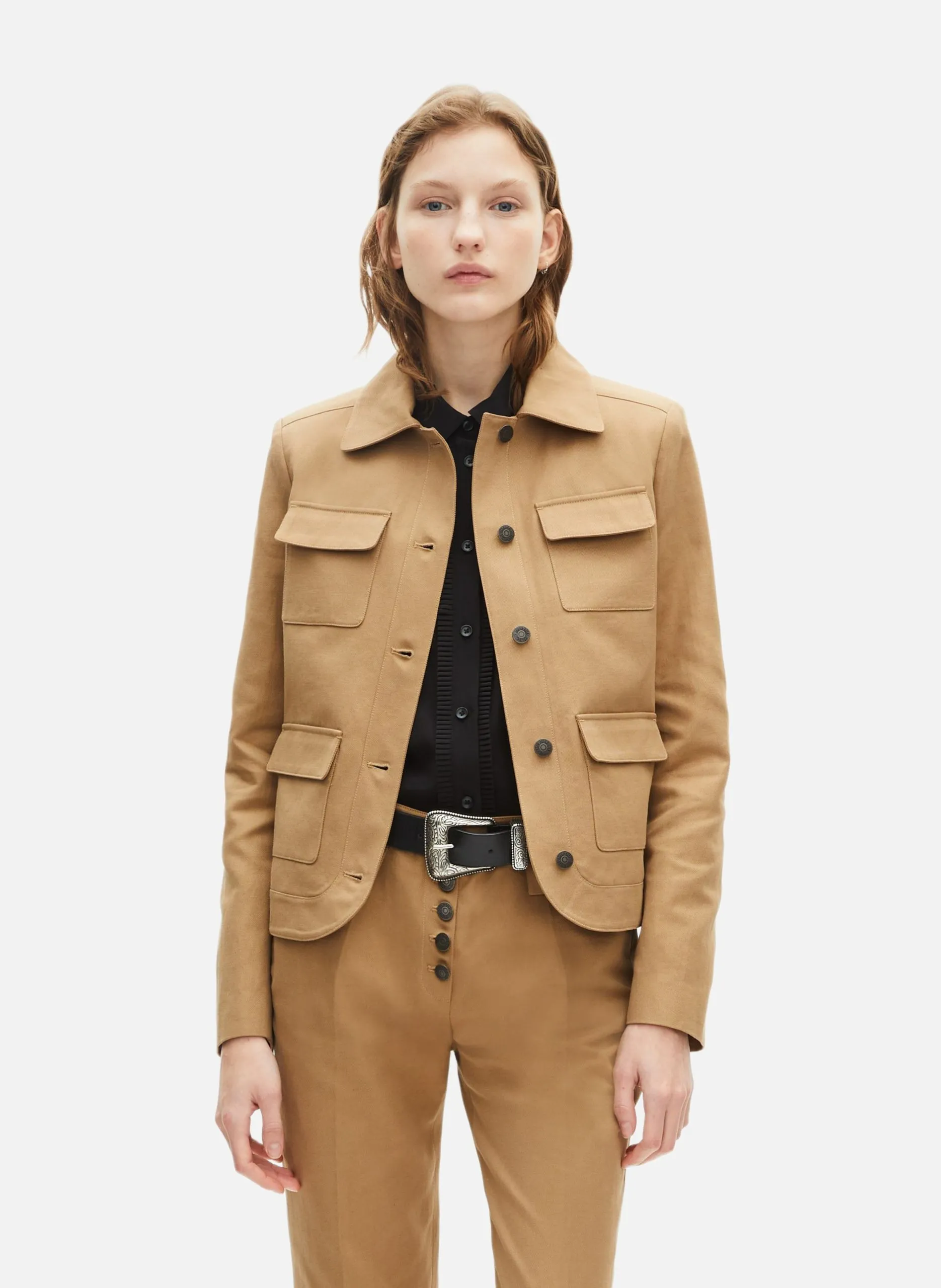 Veste courte en coton et lin Beige