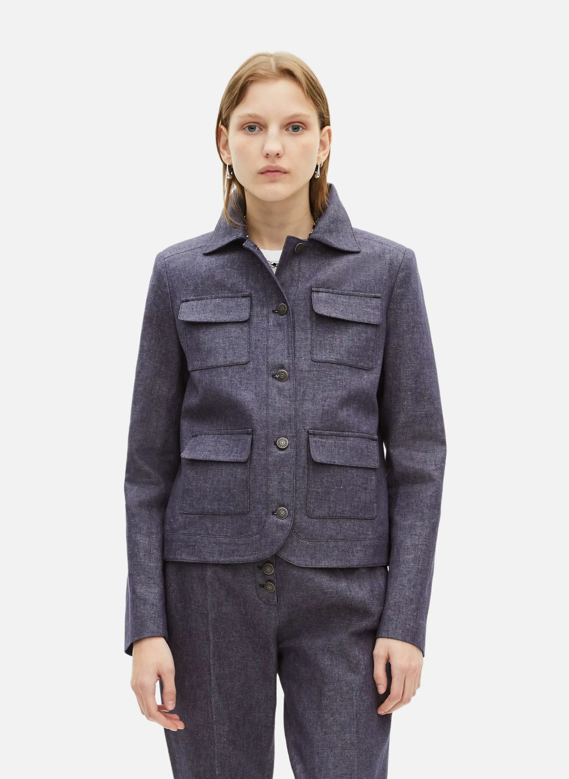 Veste courte en coton et lin Bleu