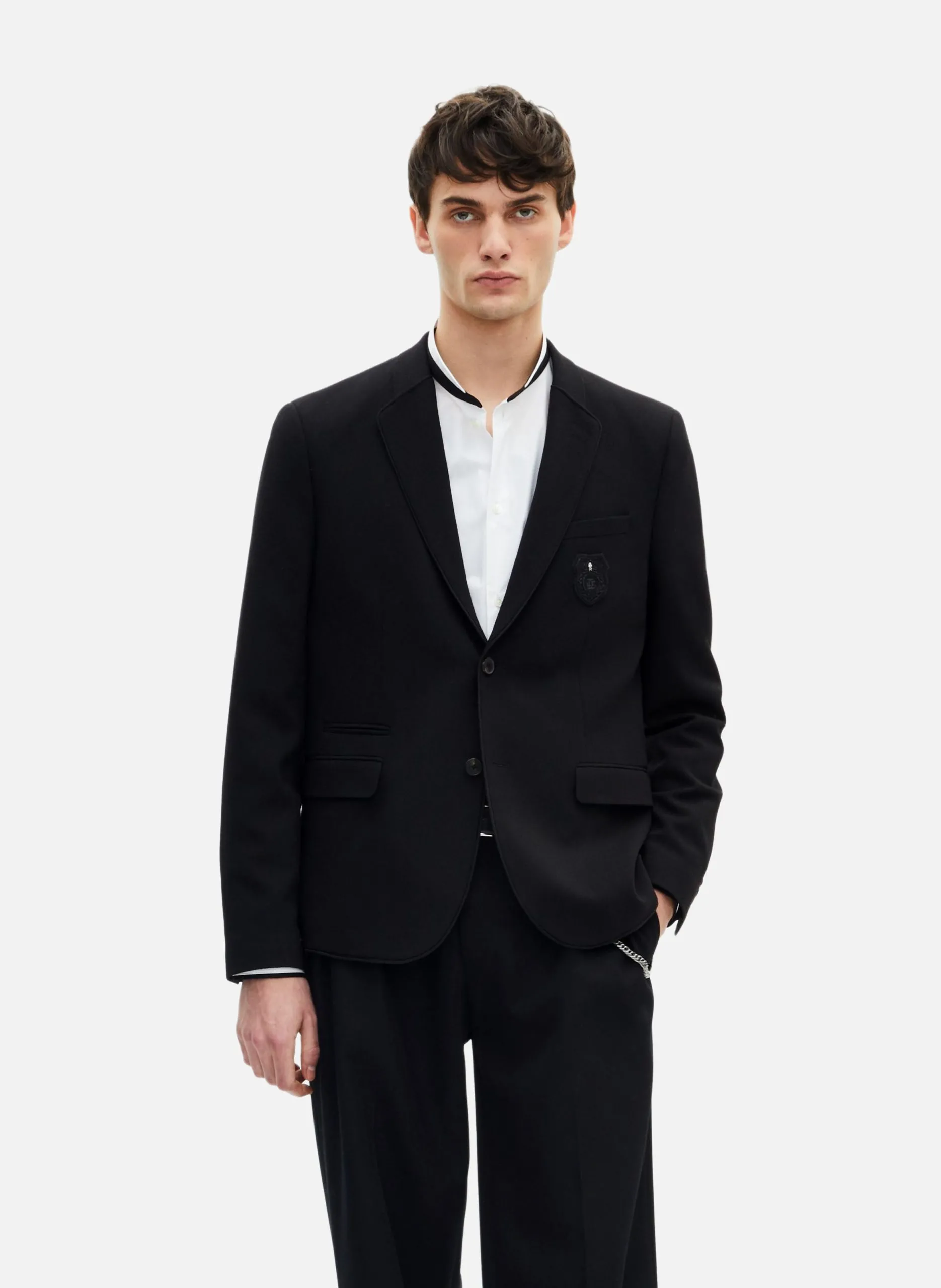 Veste droite en laine piquée Noir