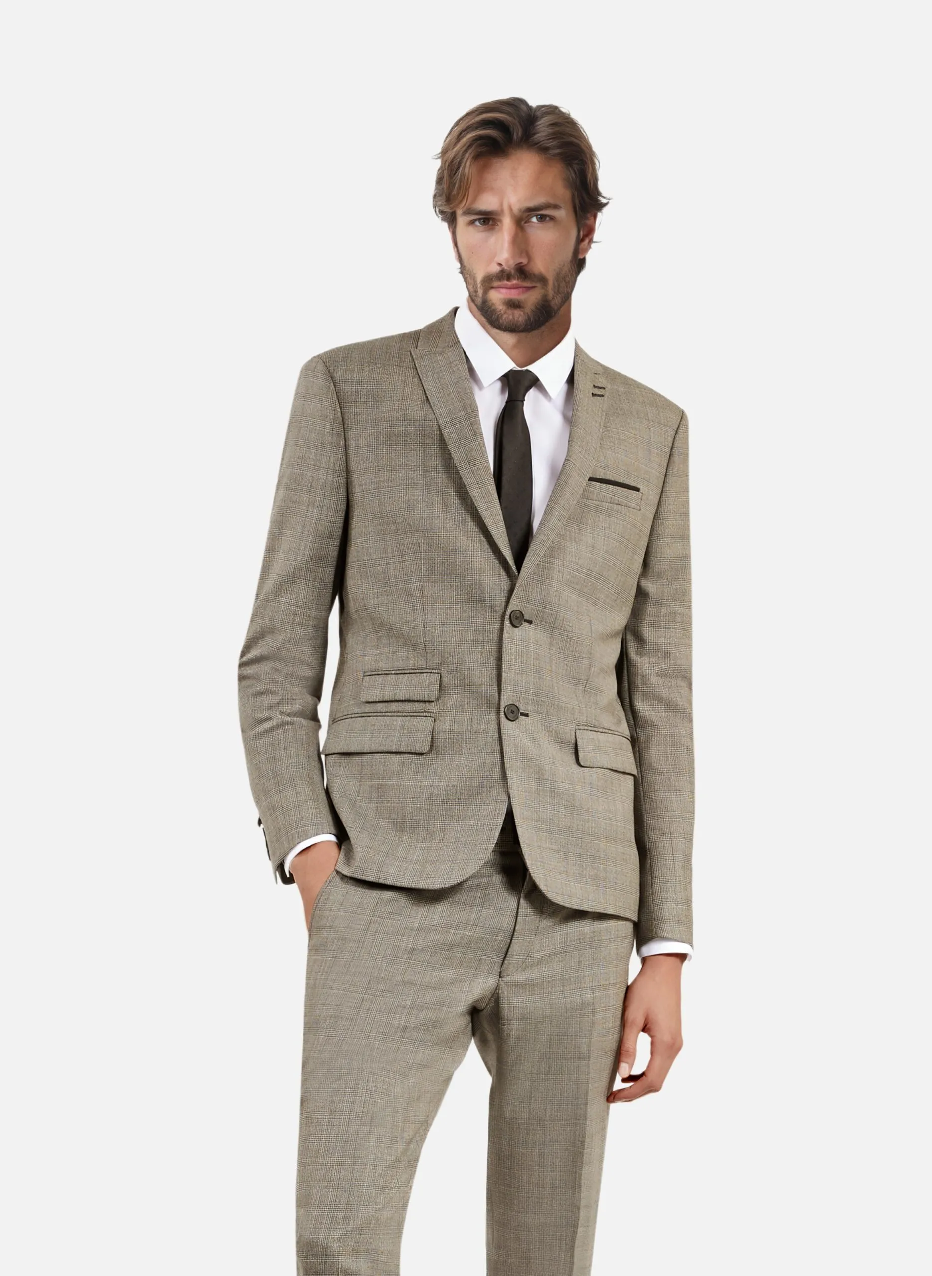 Veste de costume en laine prince de galles Beige