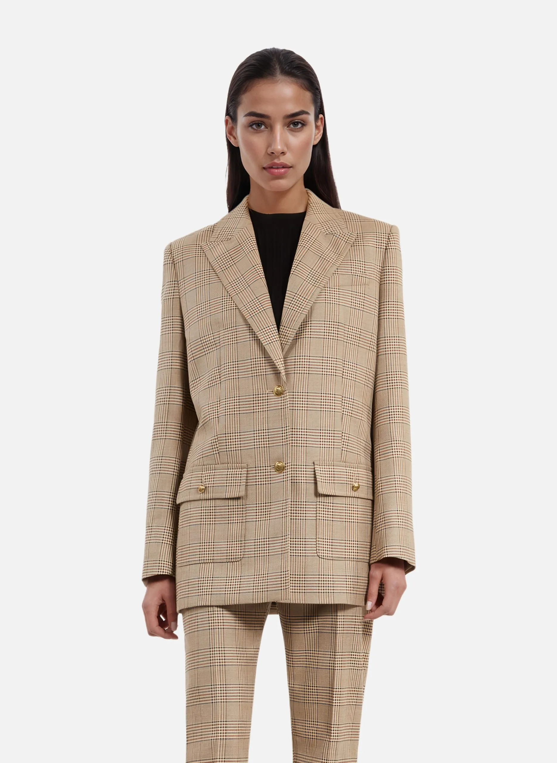 Veste tailleur en laine prince de galles Beige