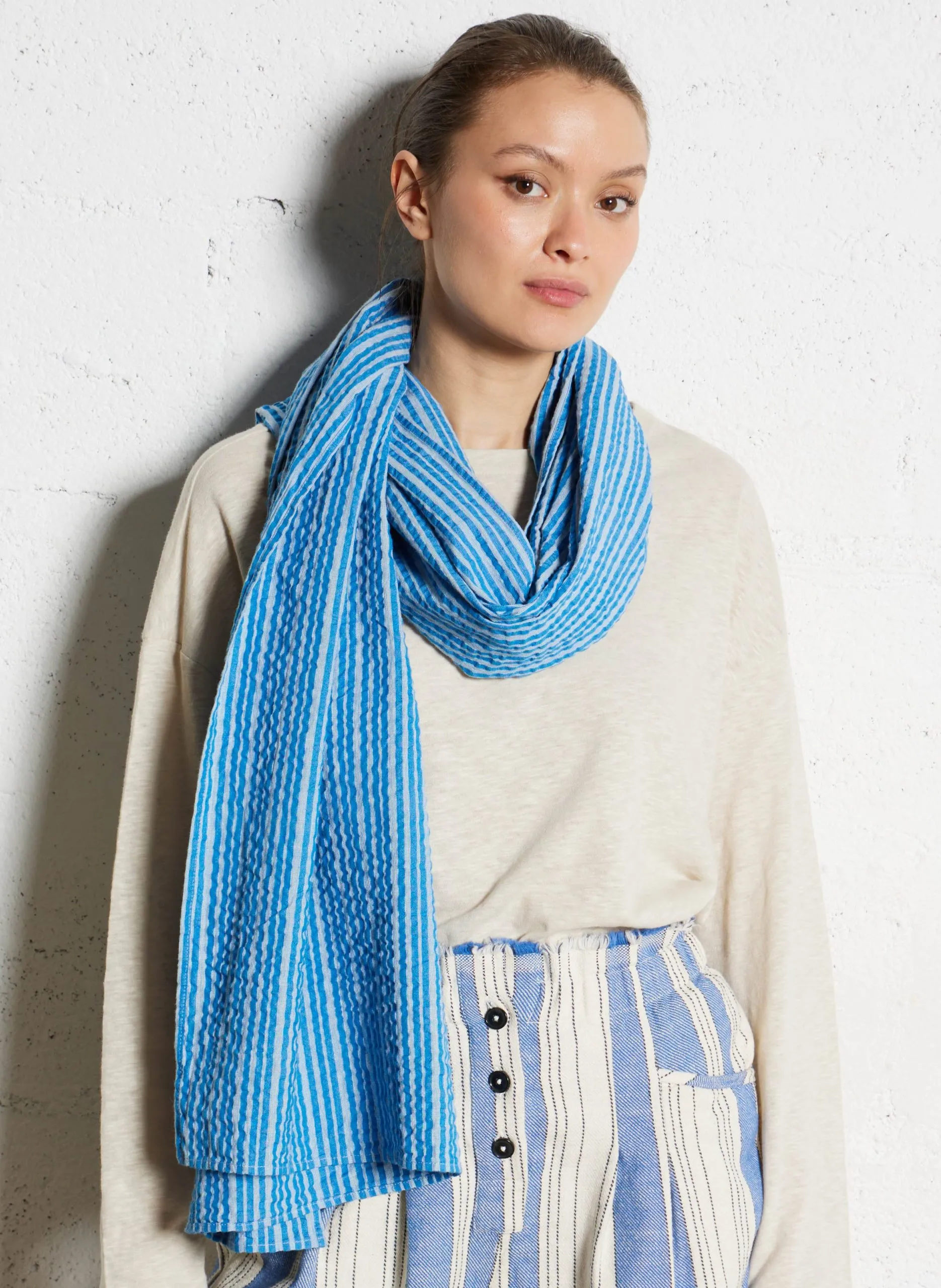 Foulard en coton imprimé Bleu EMEE