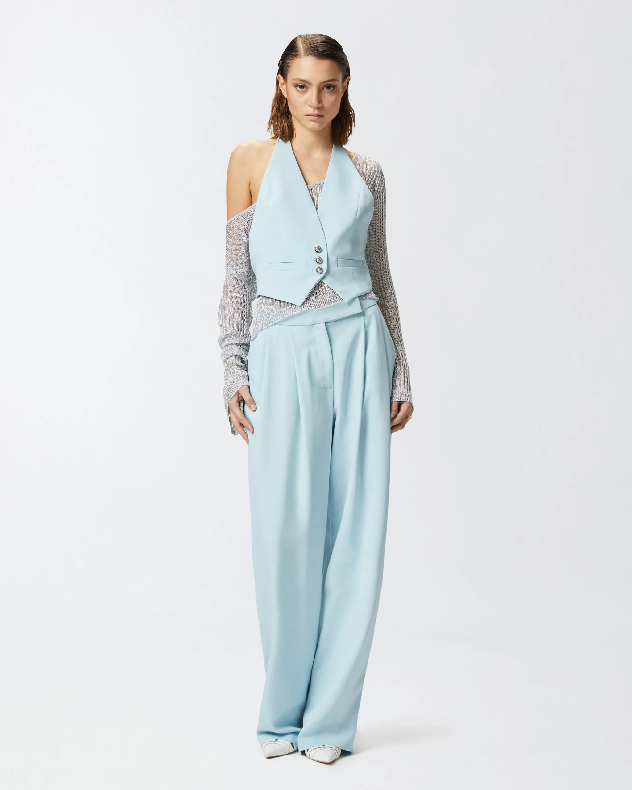 Pantalon large élégant à pinces Bleu