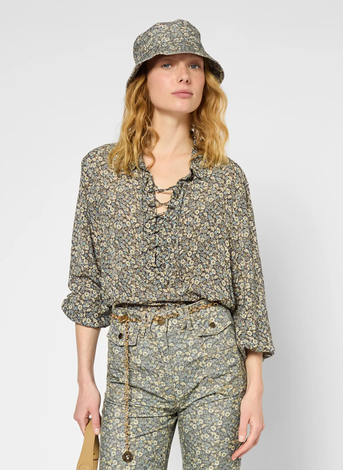 Blouse fluide manches longues imprimée Vert ULENI