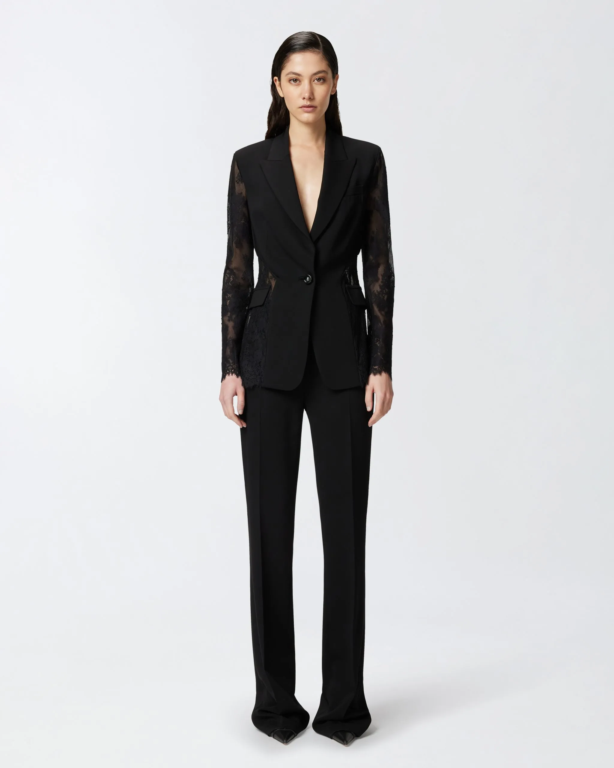 Pantalon élégant évasé en cady technique Noir