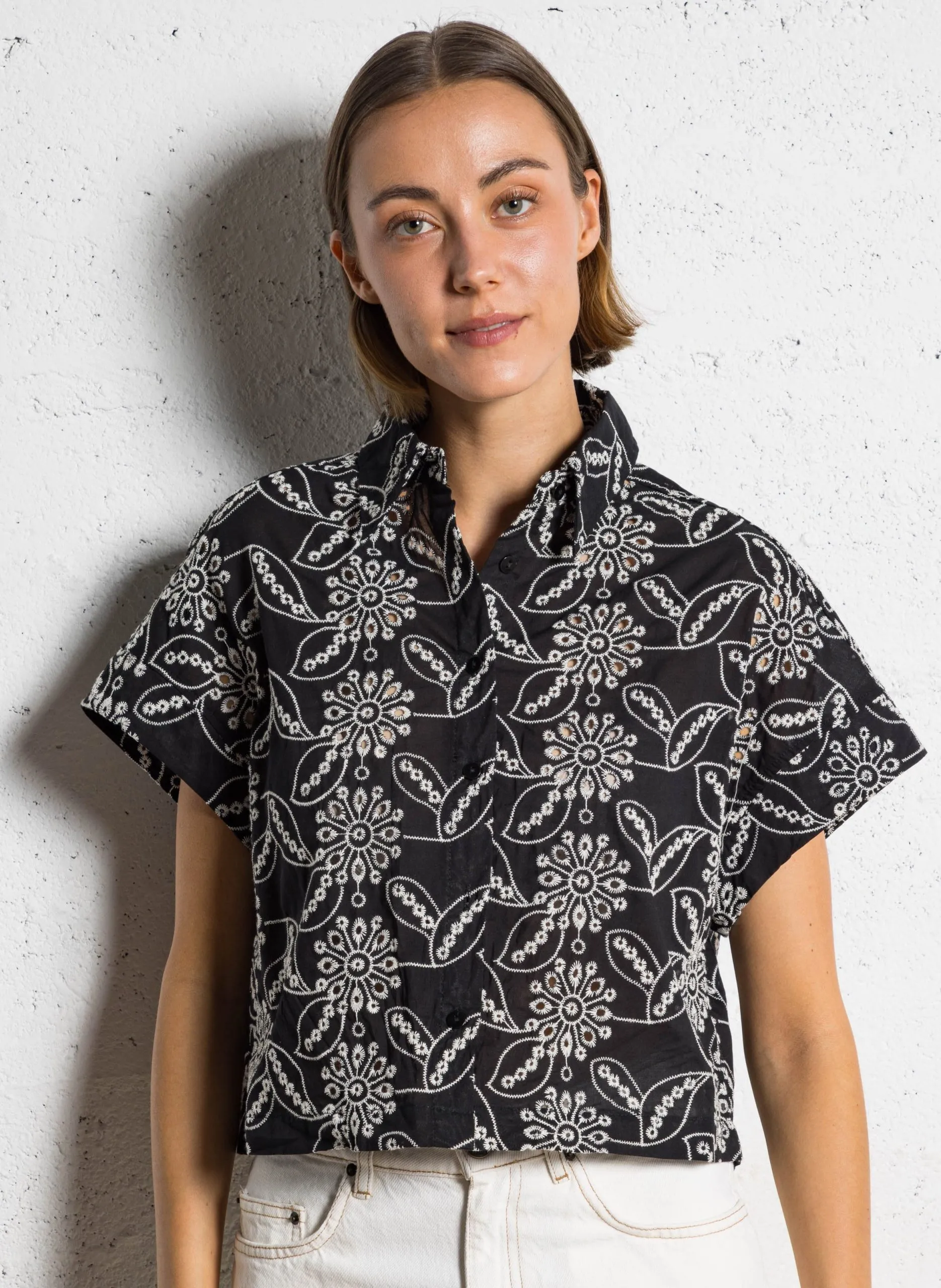 Chemisier oversize court en coton Noir