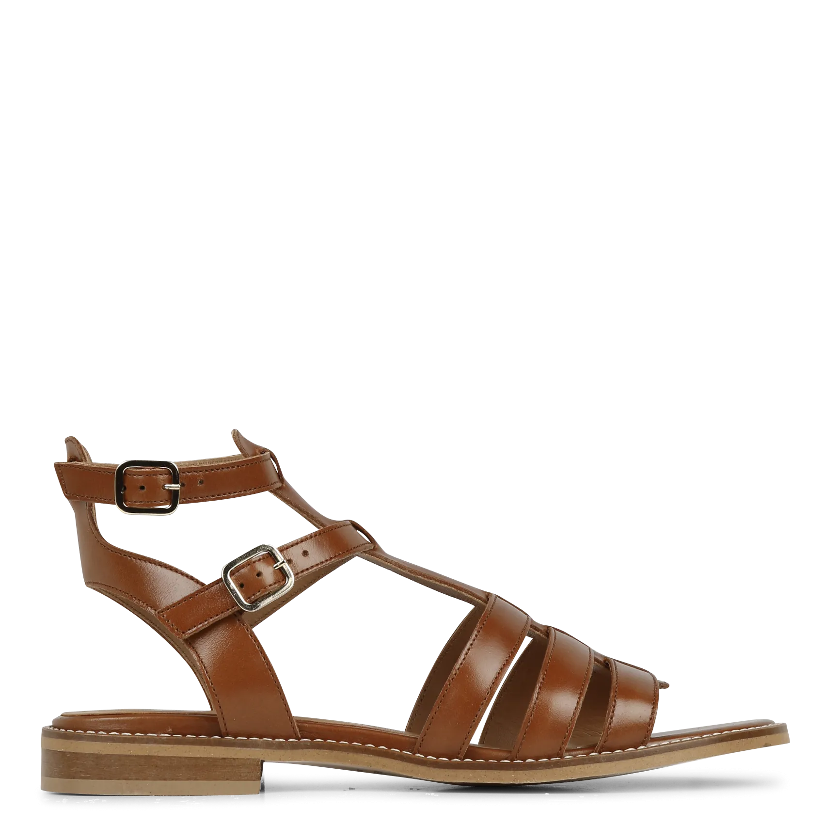 Sandales plates en cuir Marron MAXINE