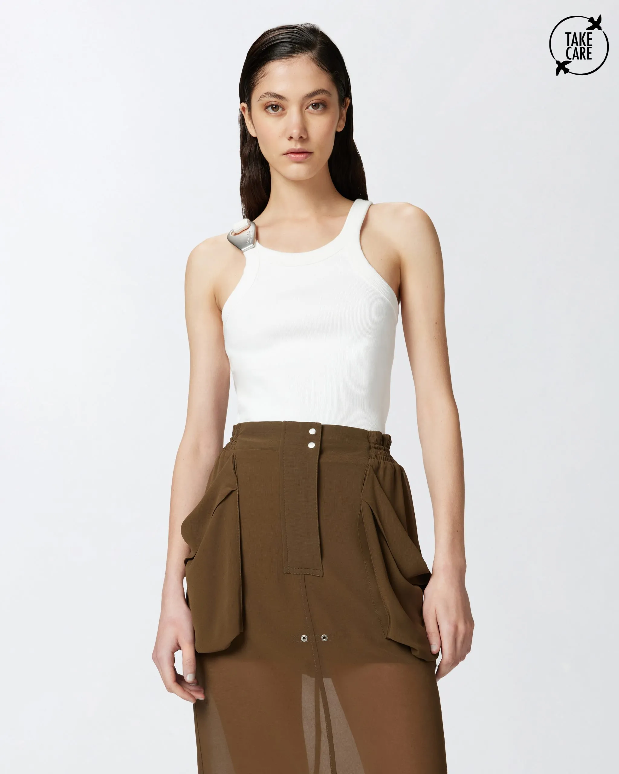 Ribbed tank top with buckle reimagine pinko x patrick mcdowell Blanc