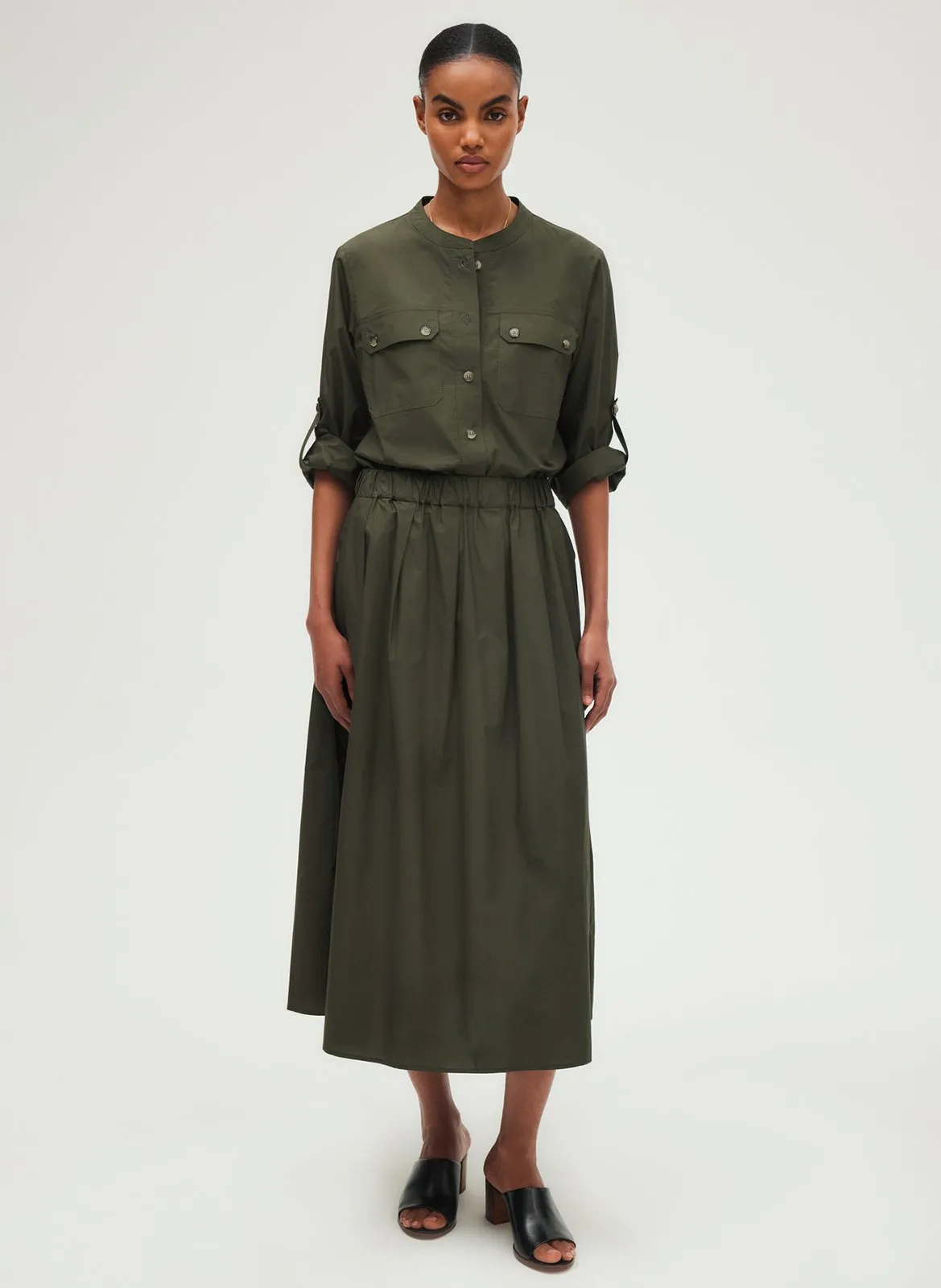 Jupe midi en coton Kaki VIVIKA