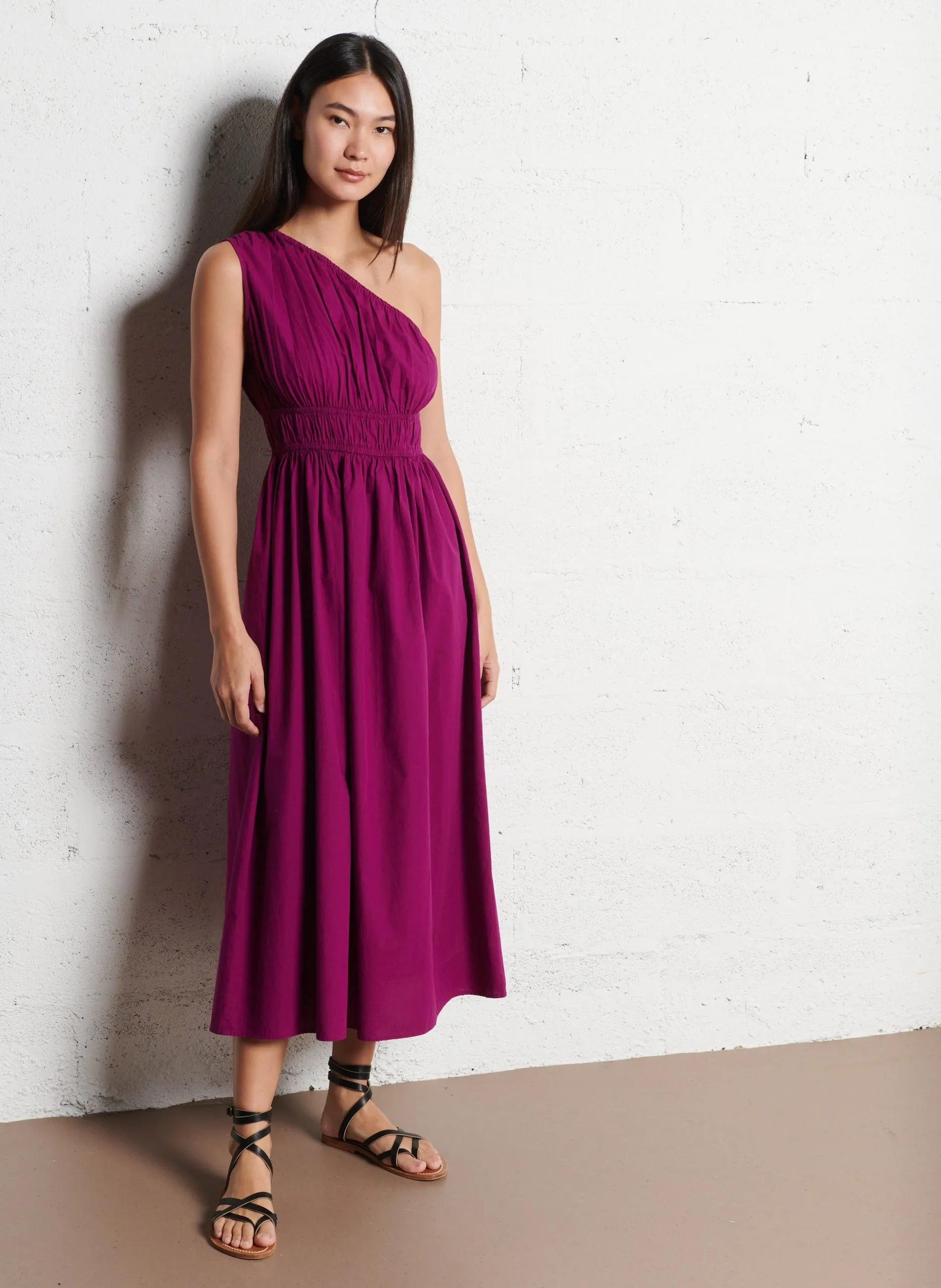 Robe longue asymétrique en coton Violet LEILA