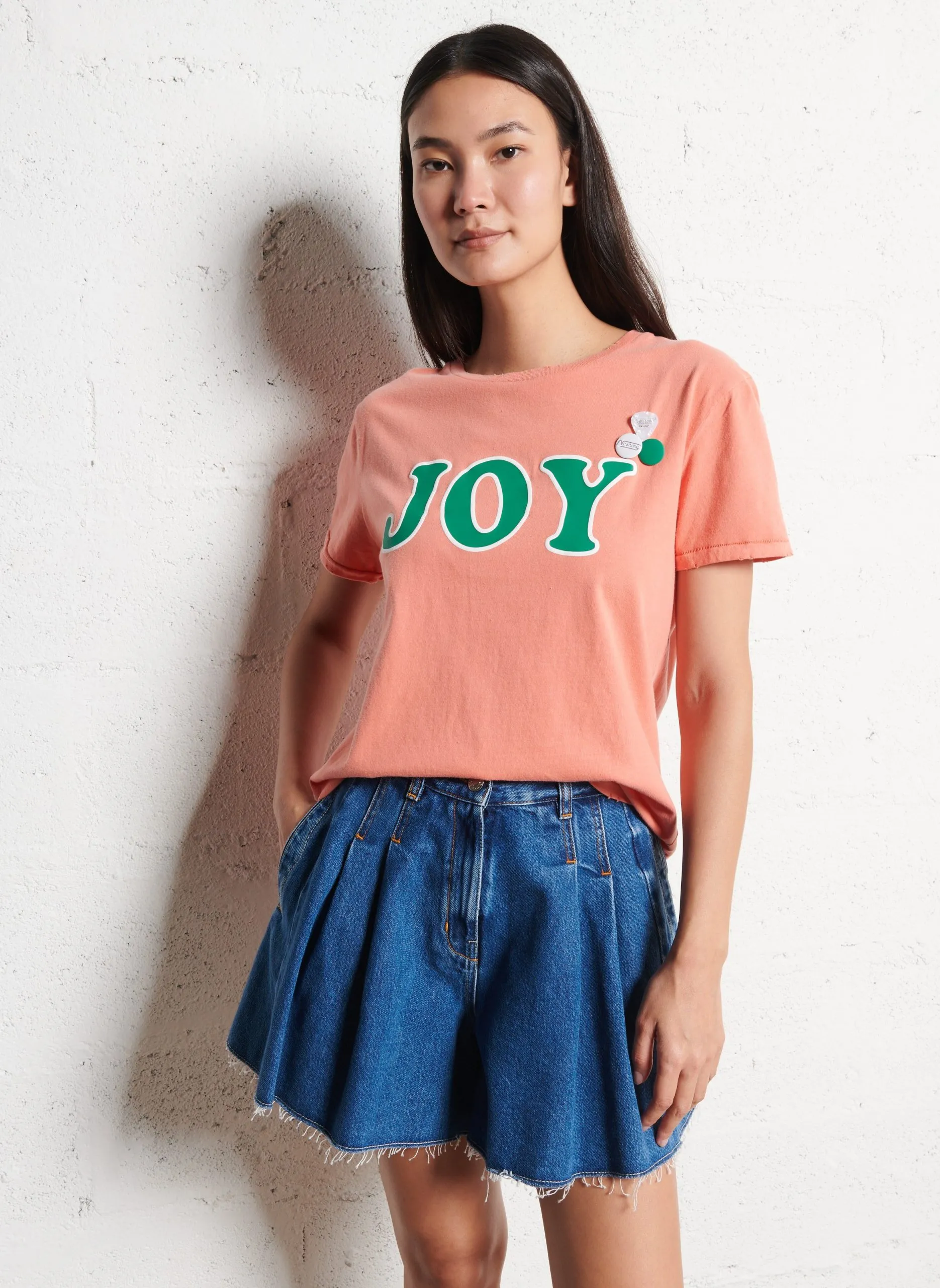 Tee-shirt droit col rond en coton Rose STARLIGHT JOY