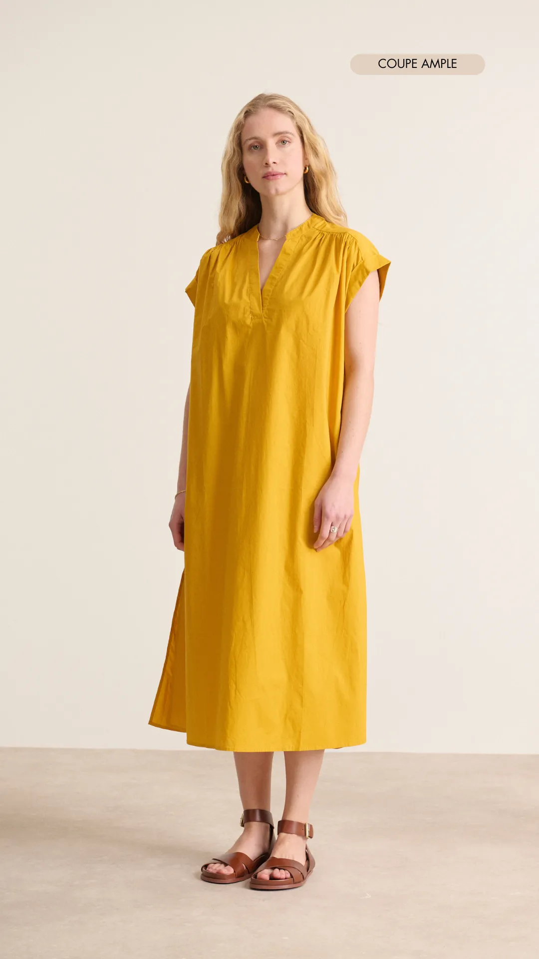 Robe midi manches courtes Jaune VALENTINE