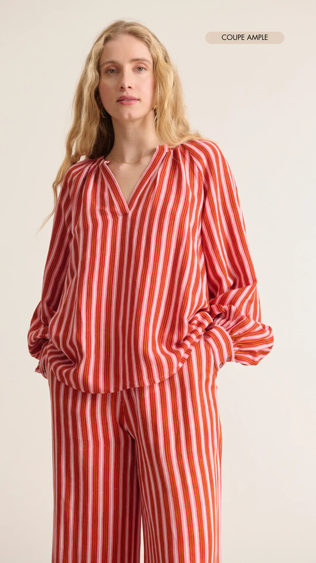 Blouse col v à rayures Rose VERO