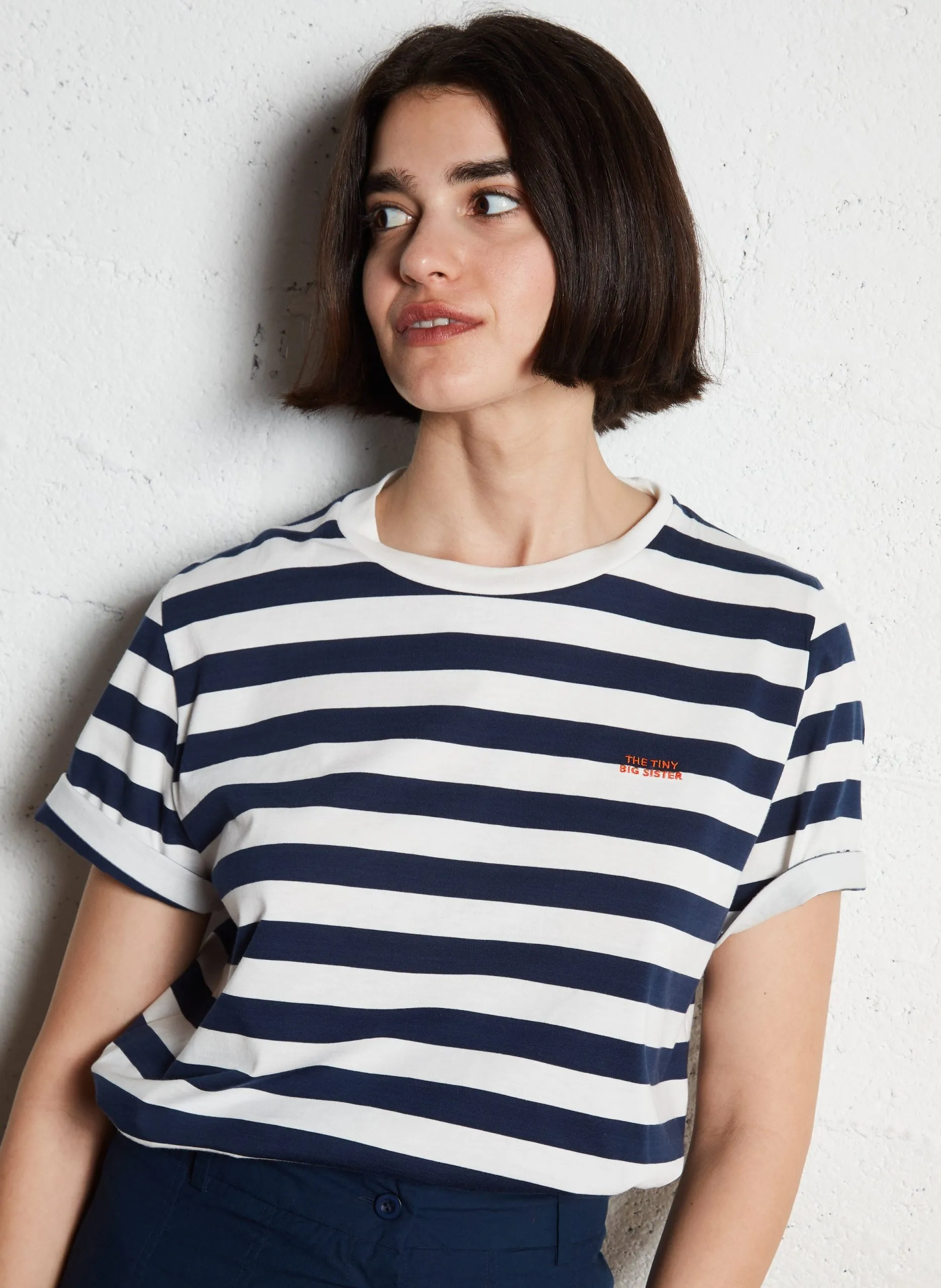 Tee-shirt oversize en coton rayé Bleu