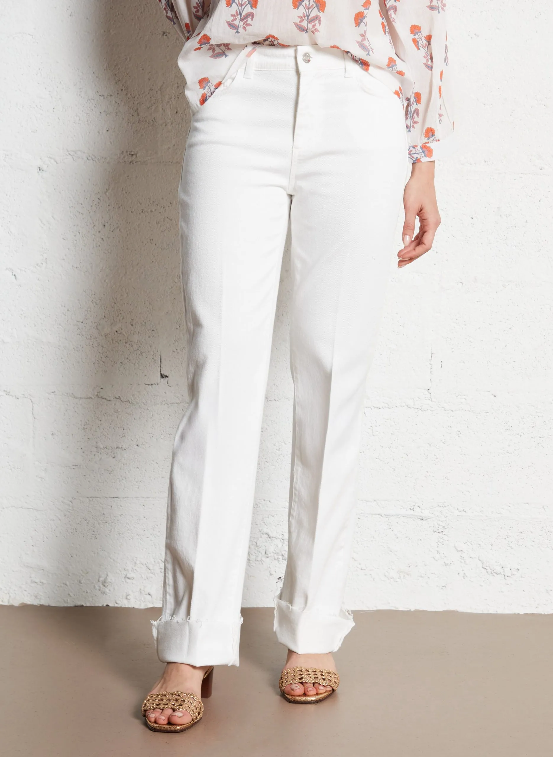 Jean bootcut en coton mélangé Blanc