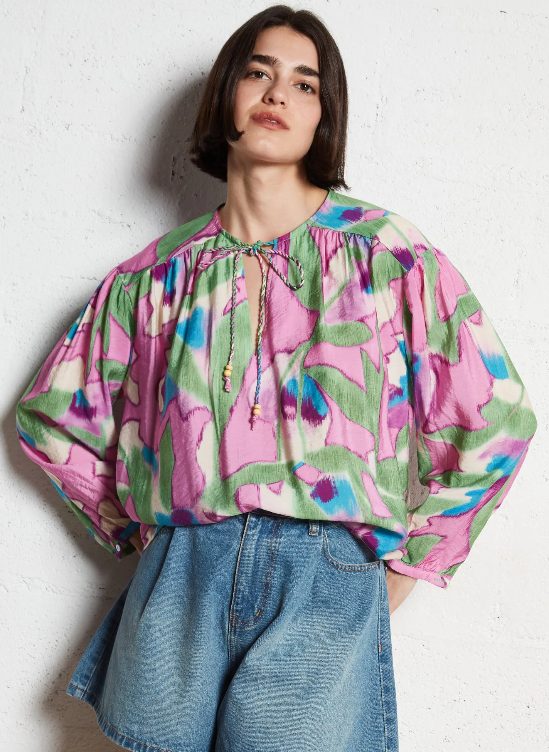 Blouse ample imprimée Rose