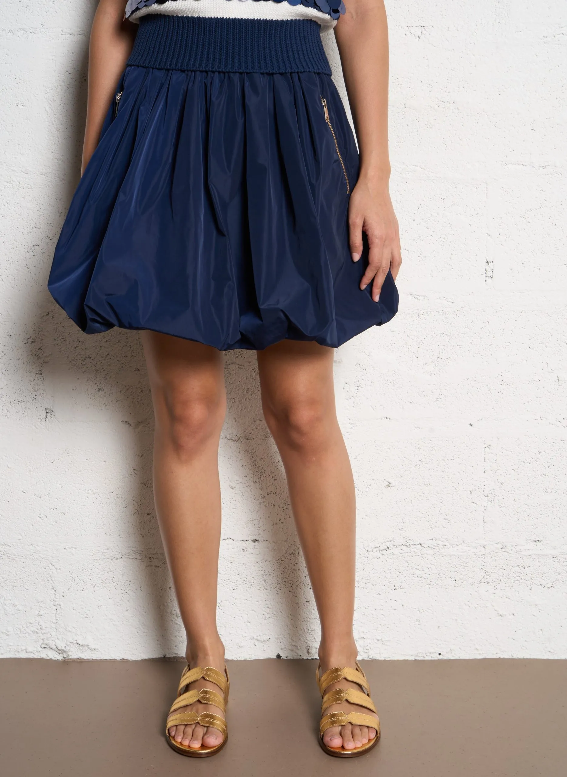 Jupe courte en taffetas Bleu