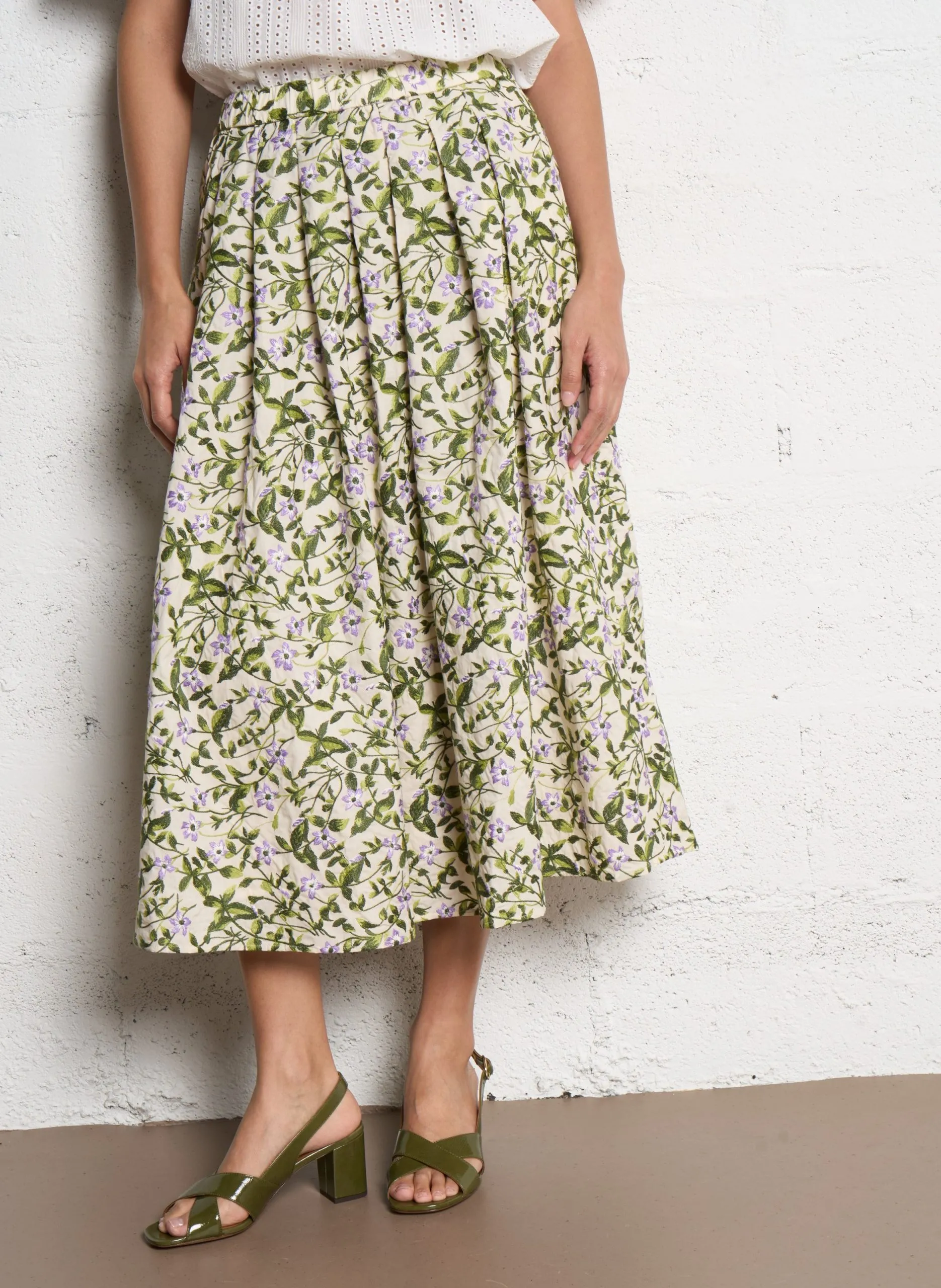 Jupe longue en coton brodé Beige ORME