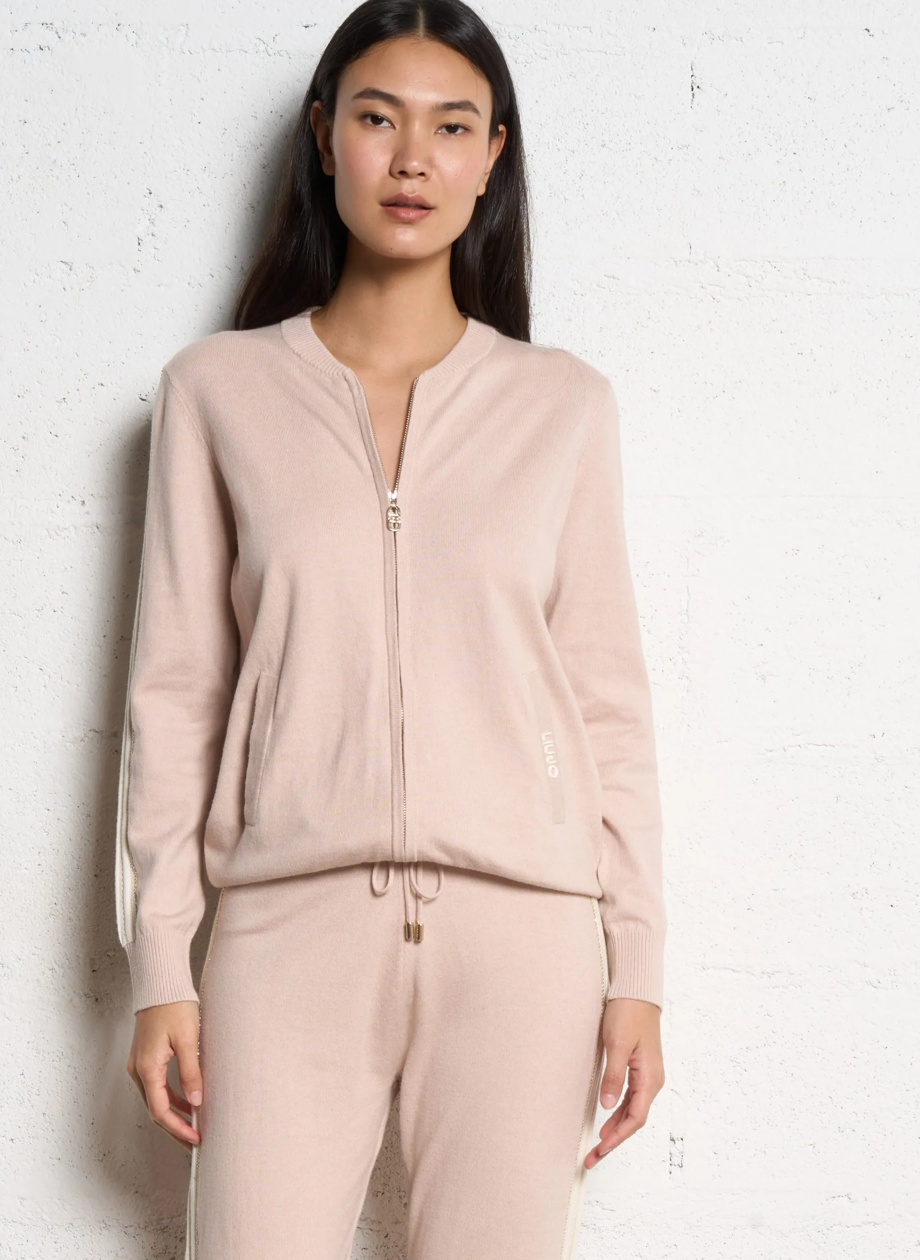 Gilet col teddy en coton mélangé Beige