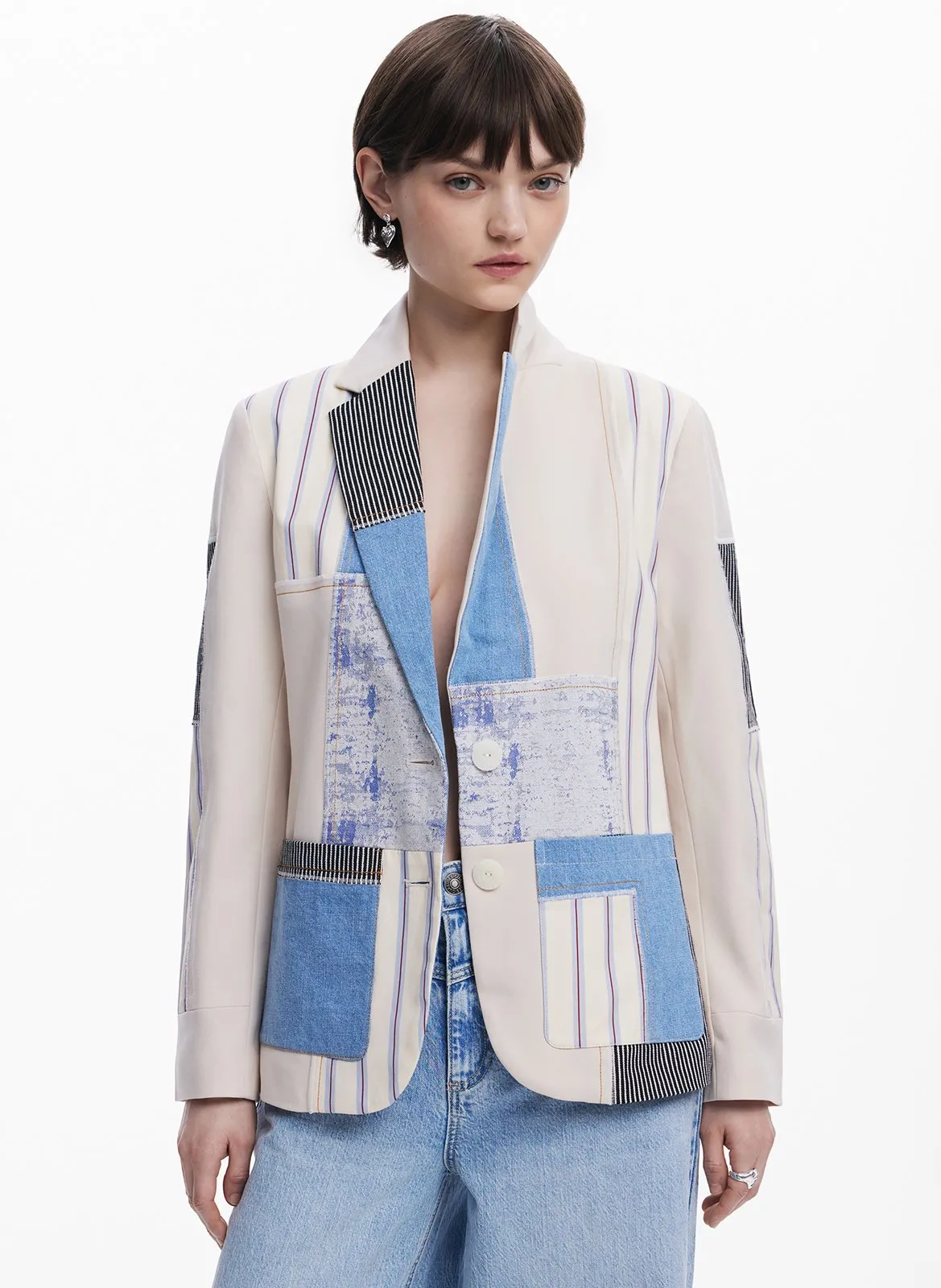 Veste de tailleur patchwork Blanc