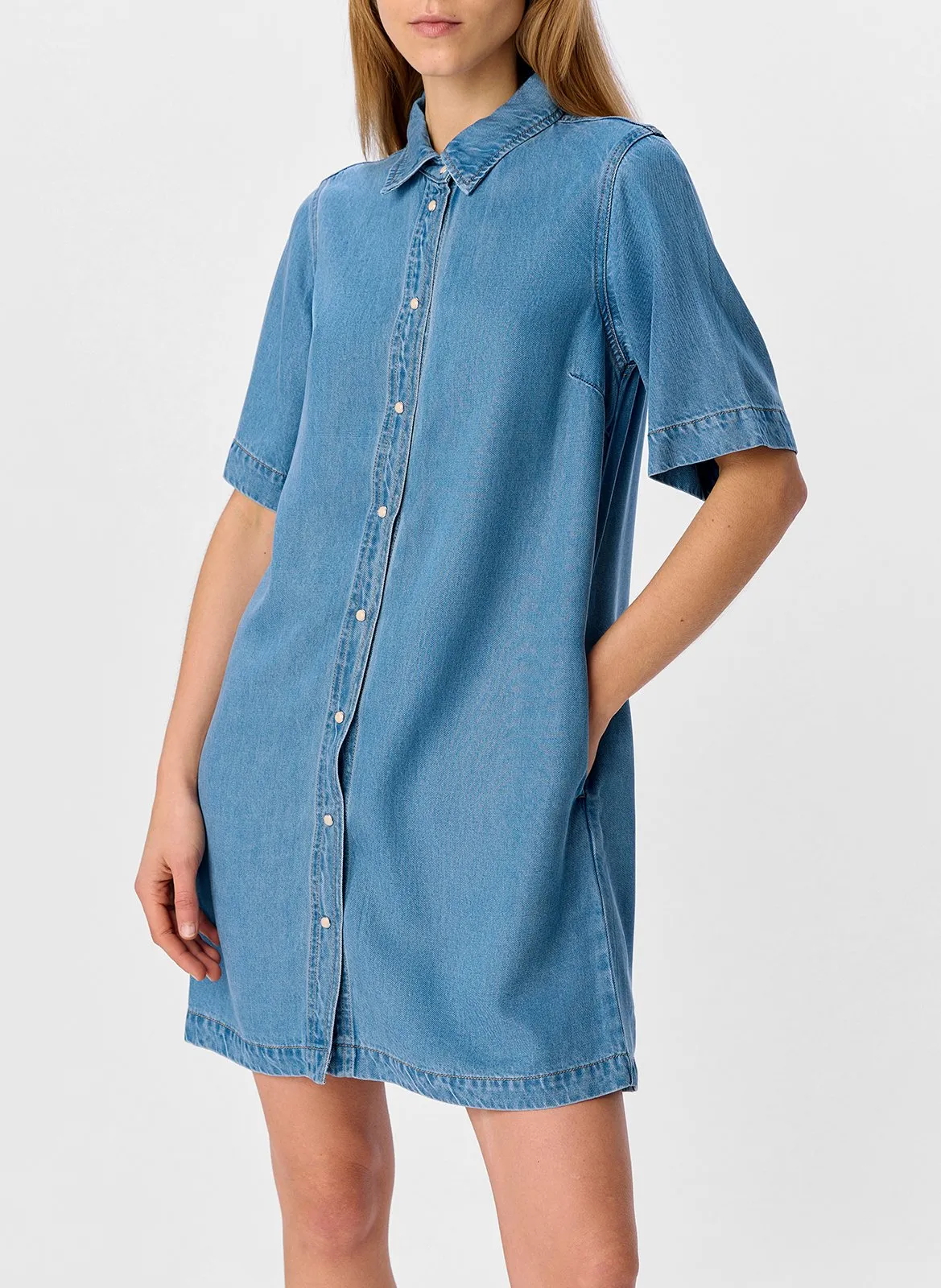 Robe courte col chemise Bleu