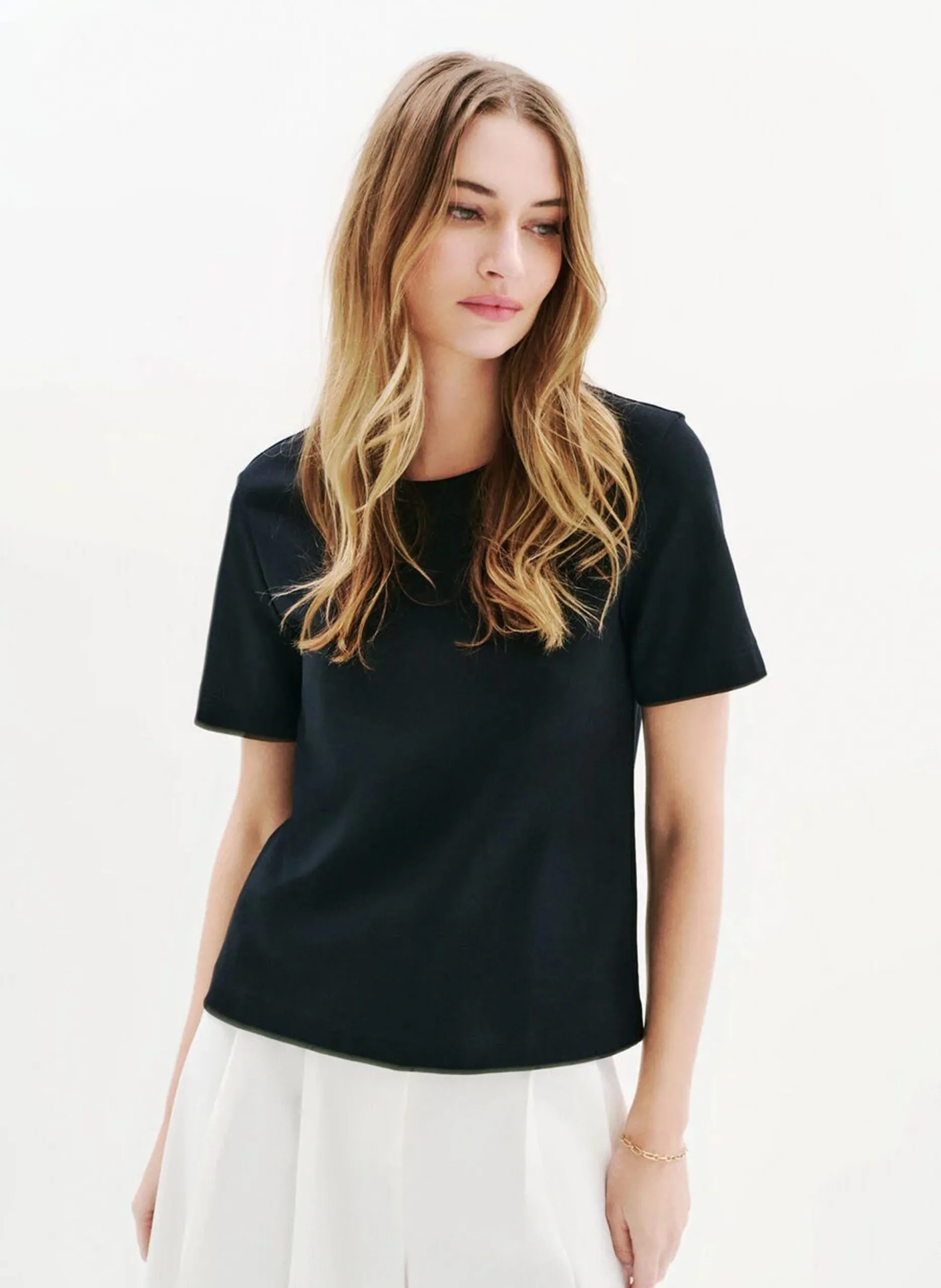 Tee-shirt col rond en coton Noir 241T-THUGO