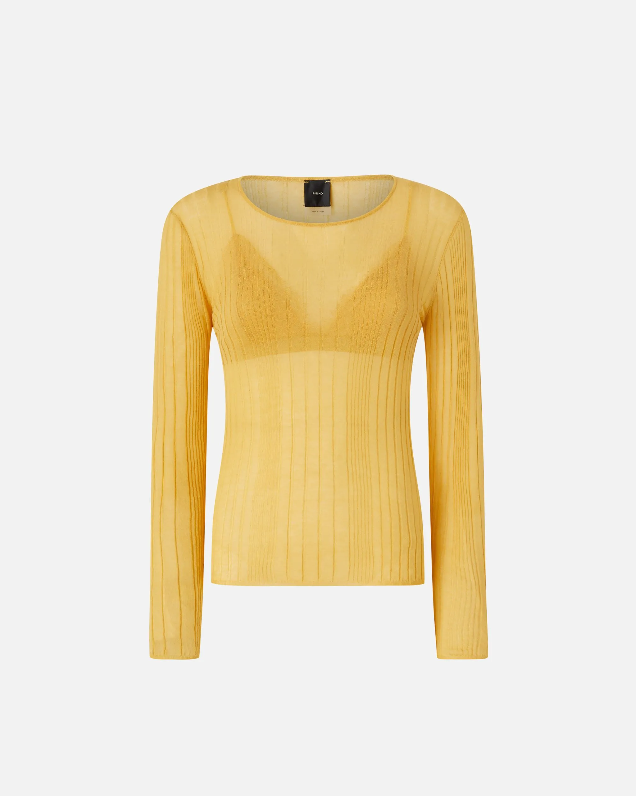 Pull semi-transparent côtelé Jaune