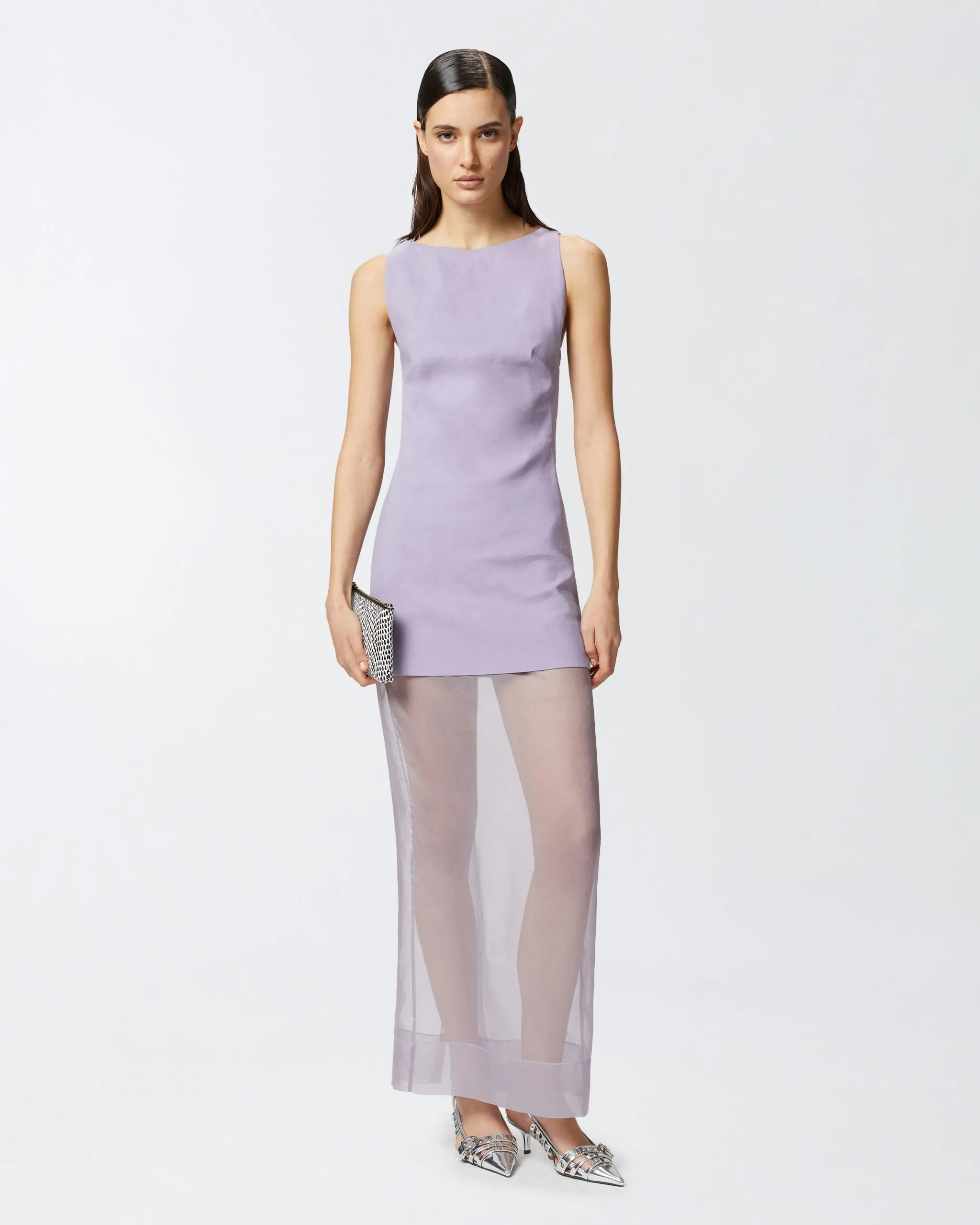 Long formal dress in linen and organza Violet