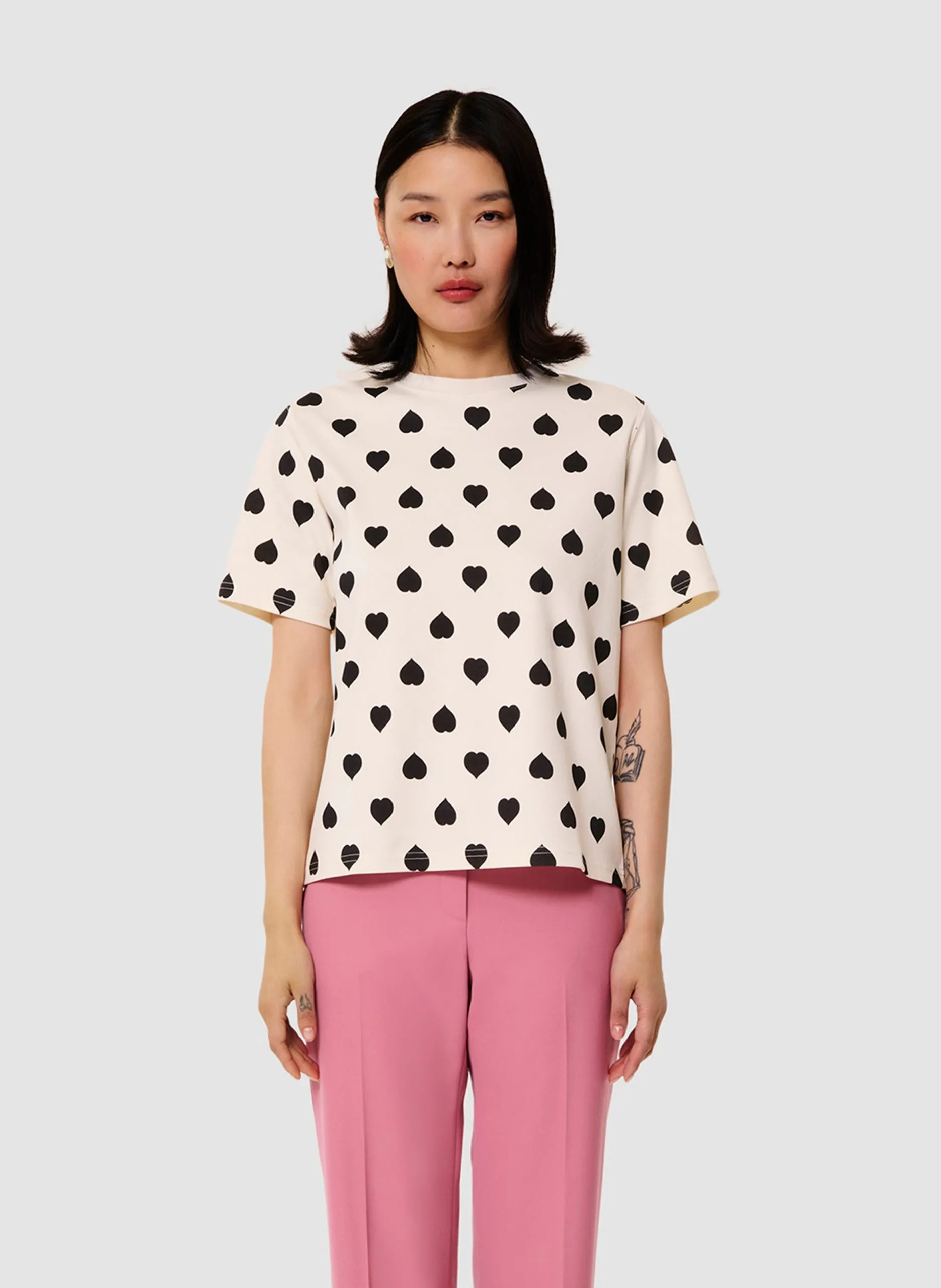 Tee-shirt col rond en coton Noir TARALOVELY